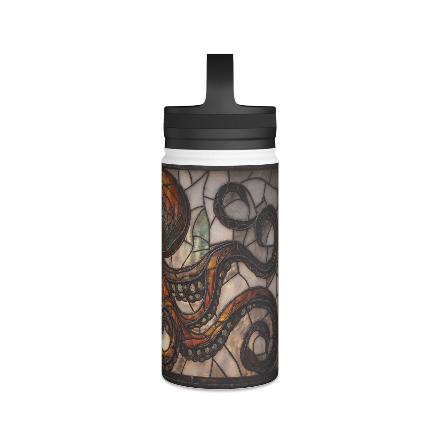 Stained Glass Octopus Water Bottle – Amber Depths & Iron Lace Design