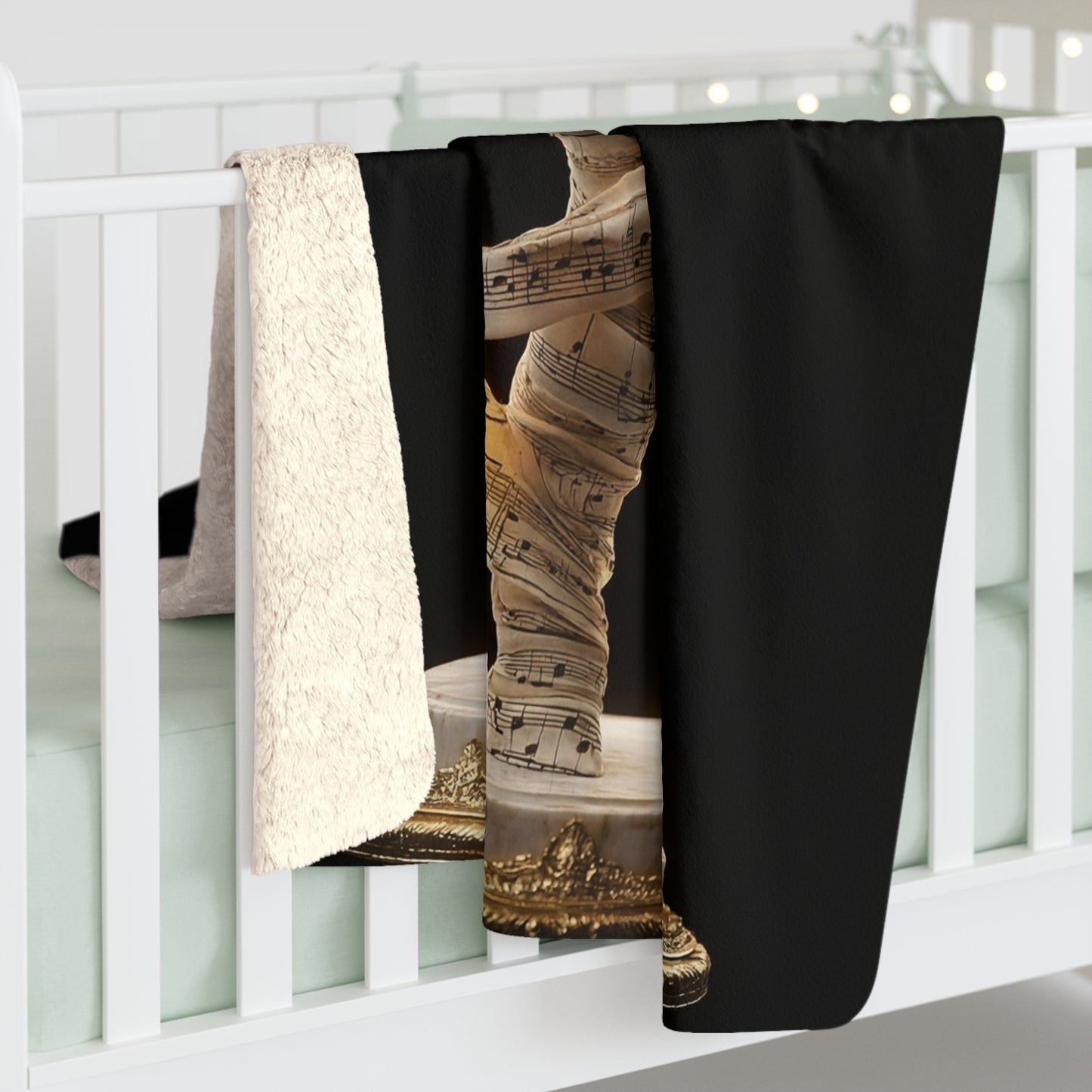 Swirling Music Score Sentinel Blanket – Ivory Sheet Symphony Wrap