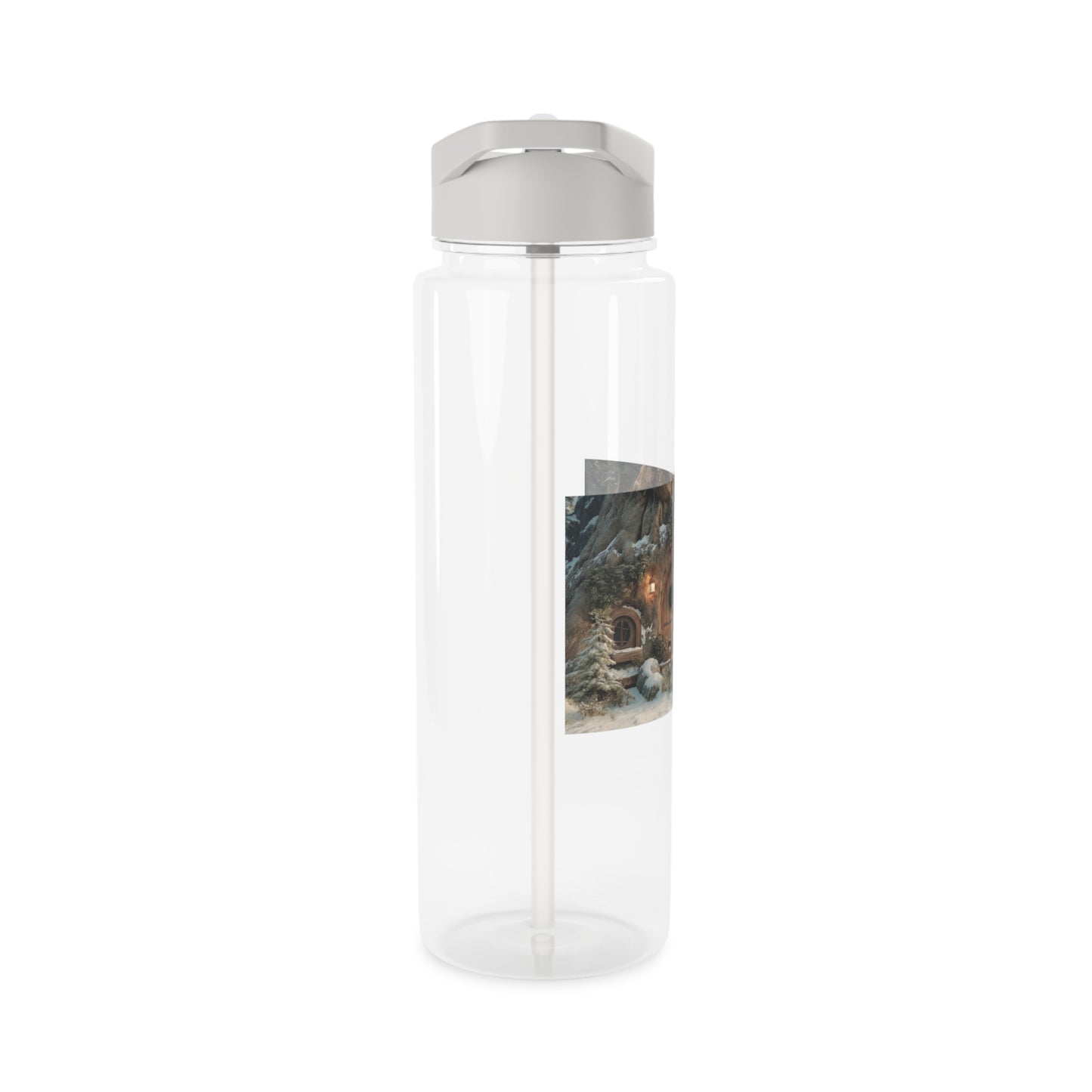 Frost-Touched Hobbit Door Tritan Water Bottle – Snowy Woodland Hearth Scene