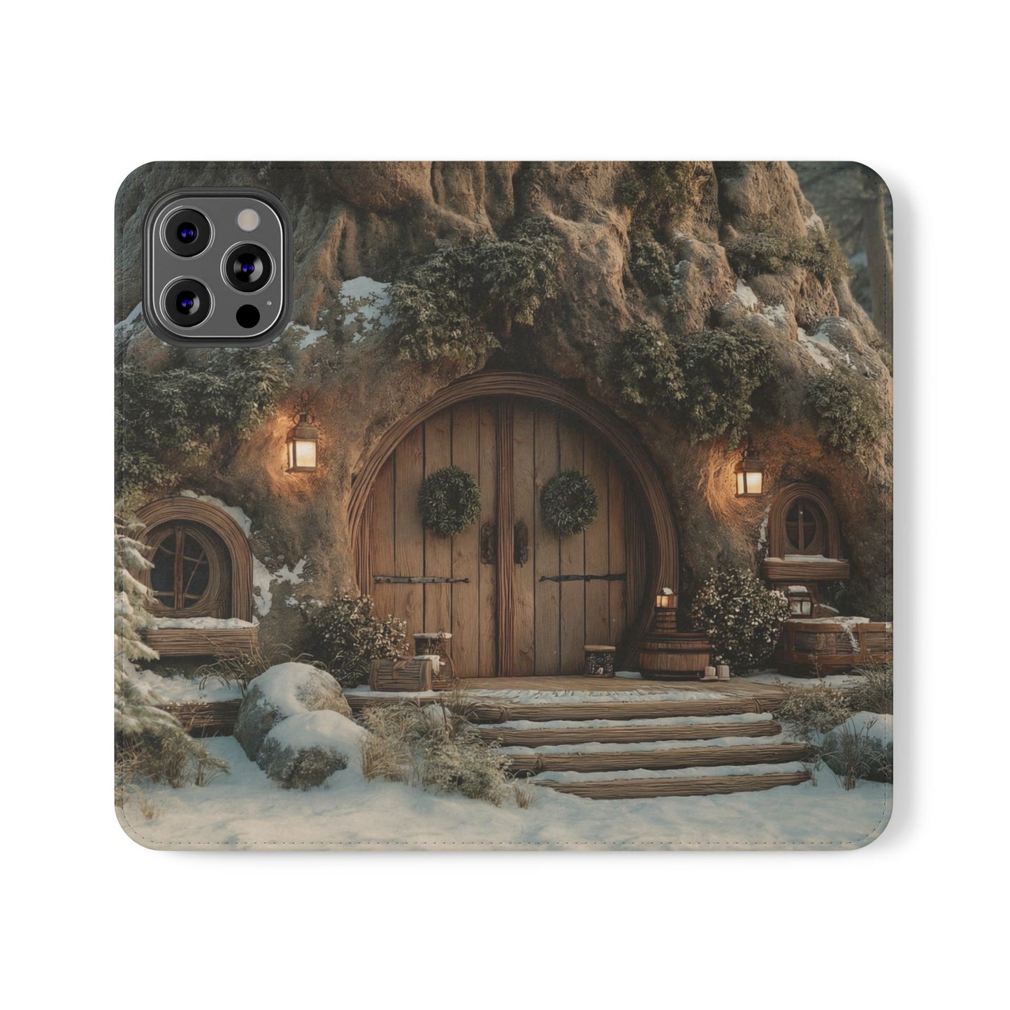 Hobbit Hole Flip Cases – Cozy Winter Doorway Scene