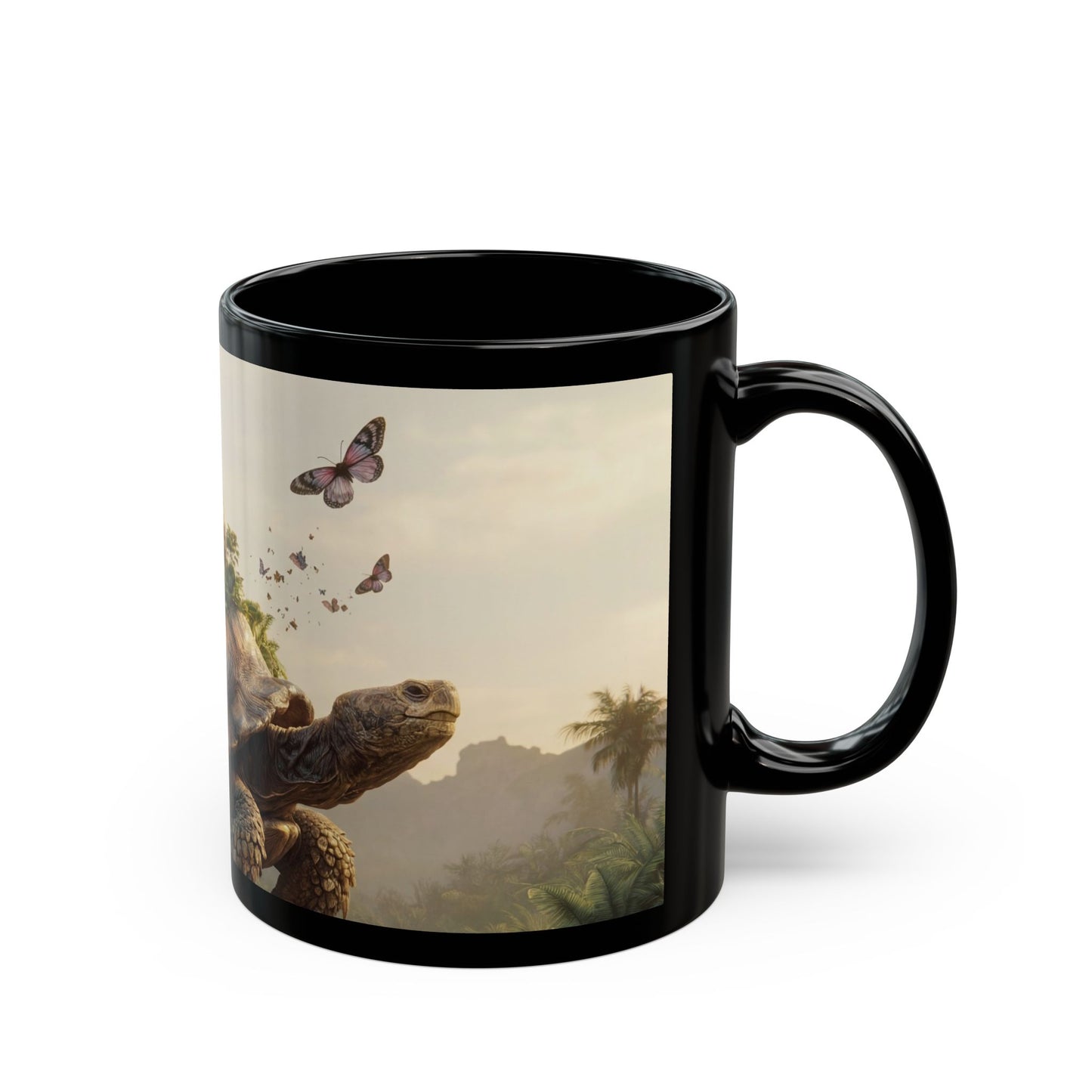 Castle on Turtle’s Back Black Mug – Sunlit Jungle Sanctuary