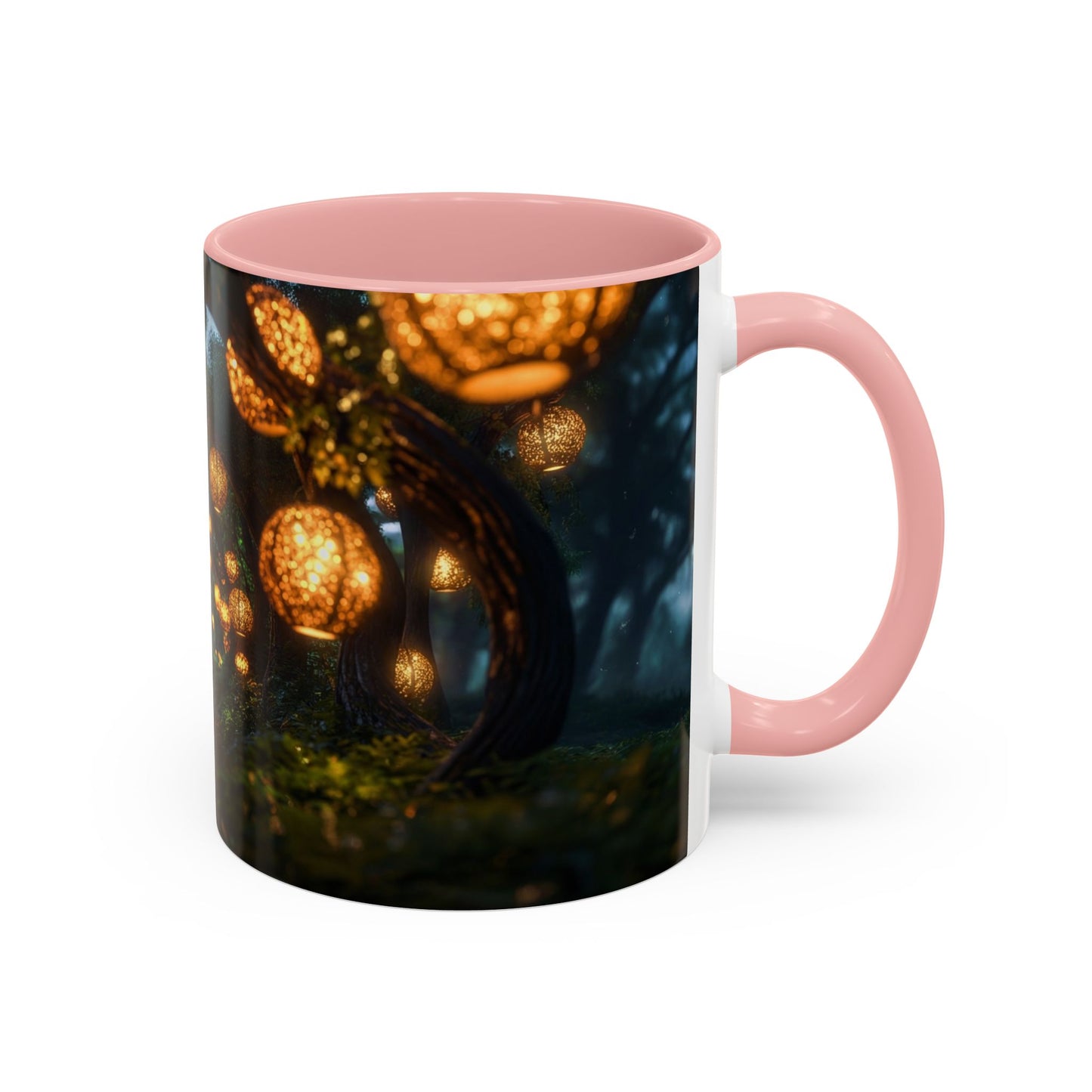 Luminous Forest Path Accent Coffee Mug (11, 15oz) – Warm Glow Through Ancient Branches