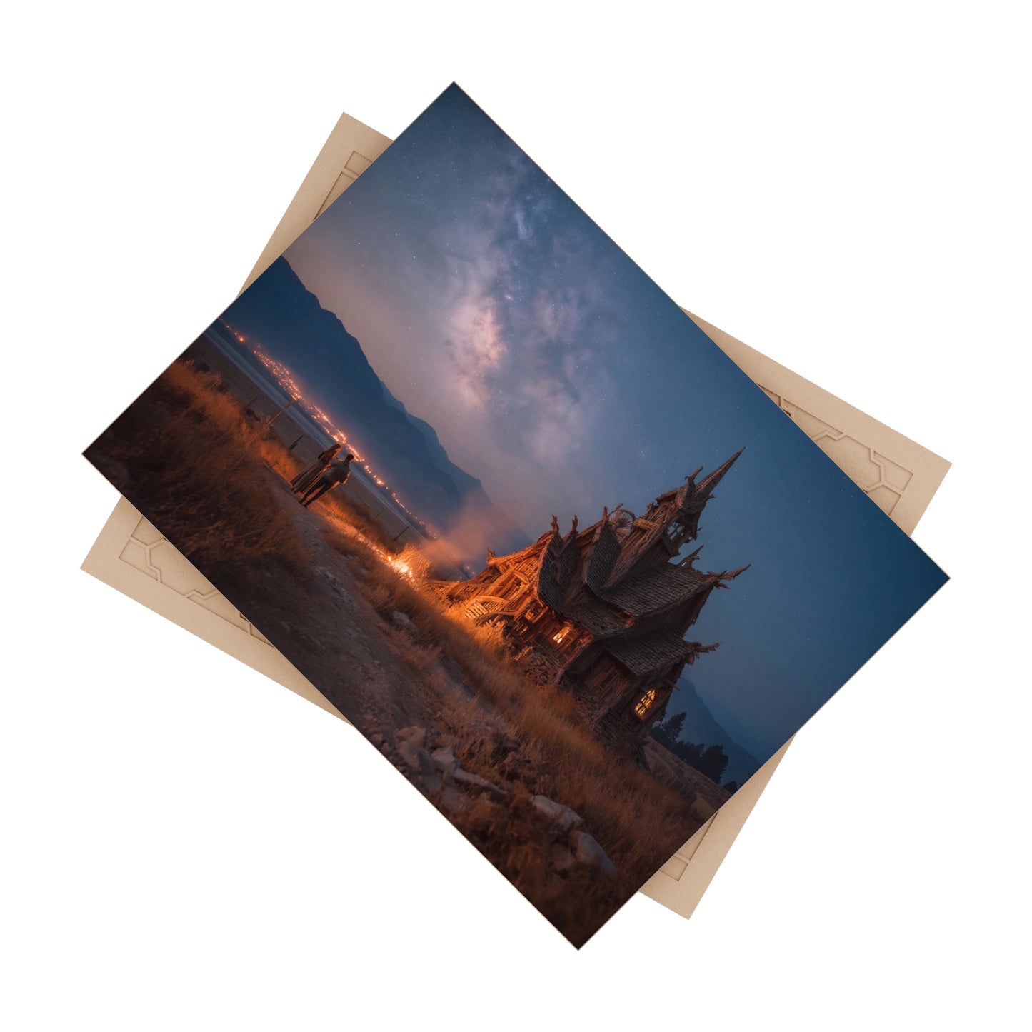 Starlit Chapel Under Milky Way Ceramic Photo Tile – Whispering Night Vigil