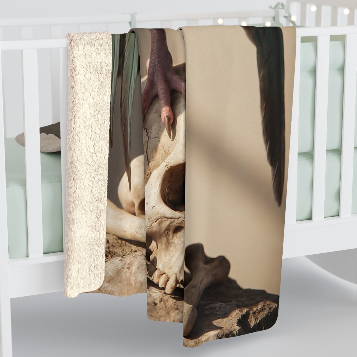 Winged Siamese Cat Guardian Sherpa Fleece Blanket – Skeletal Sentinel Warmth