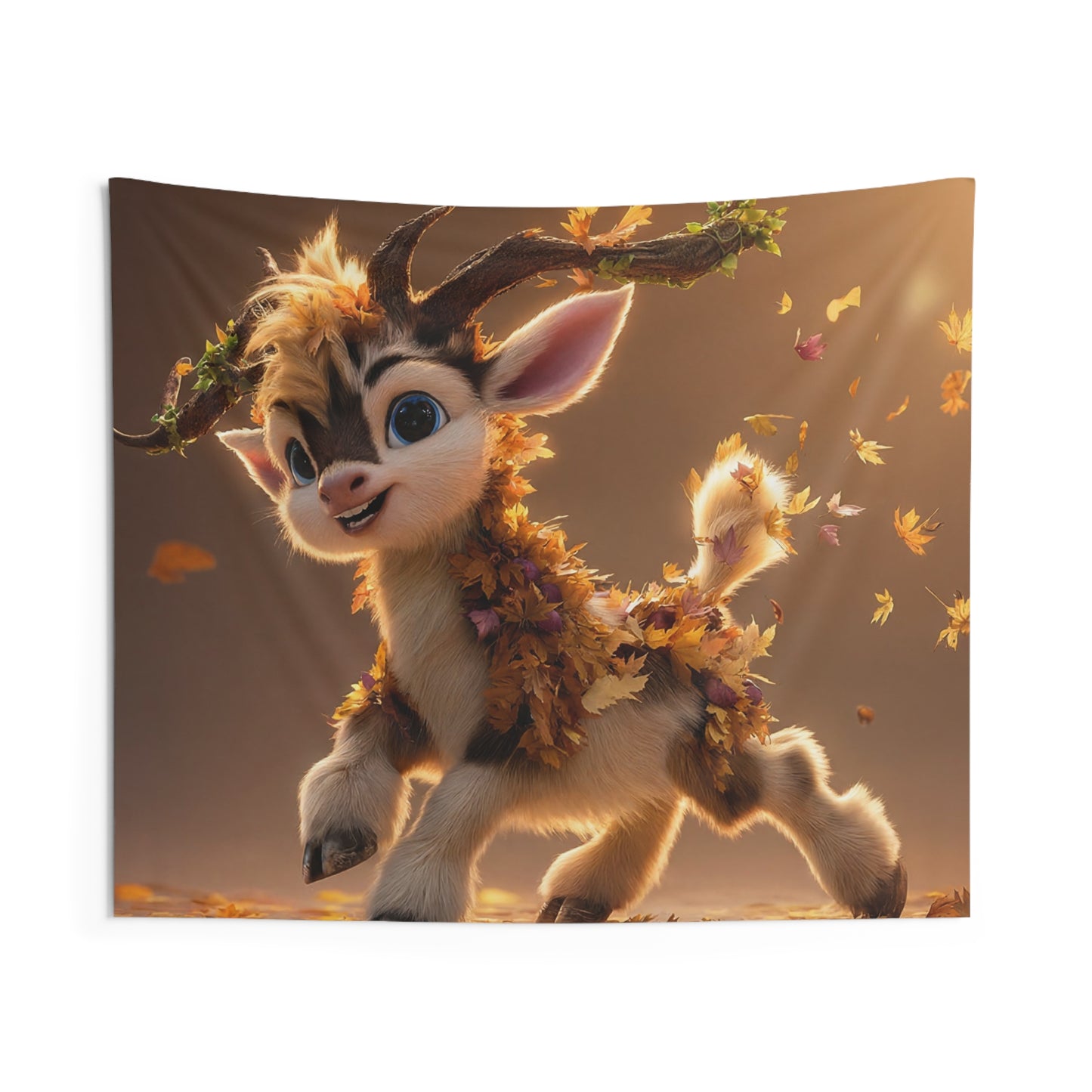 Autumn Sprite Wall Tapestry – Golden Leaf Dance Through Sunlit Woods