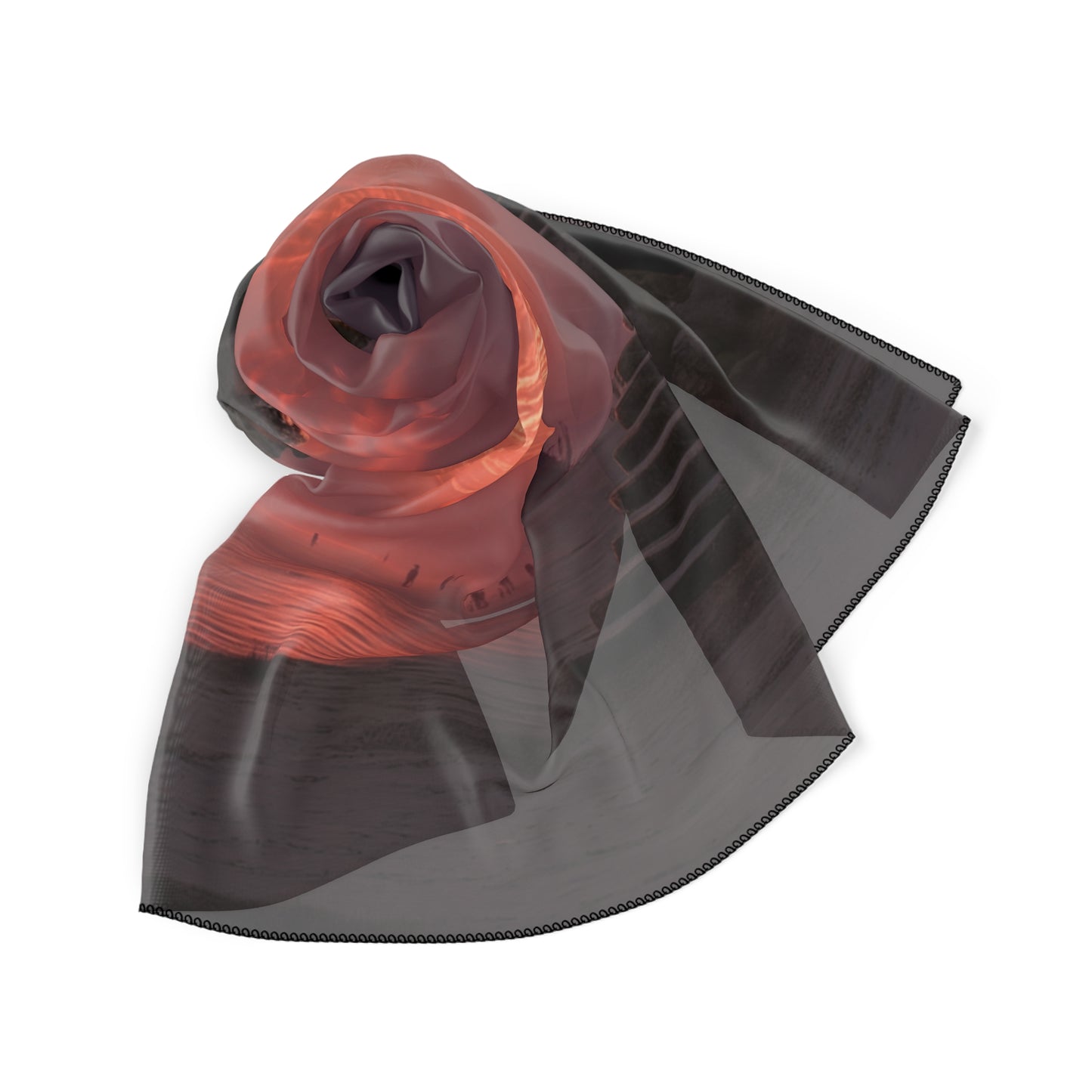 Lone Traveler Ascends Stone Staircase Scarf – Crimson Sky Odyssey