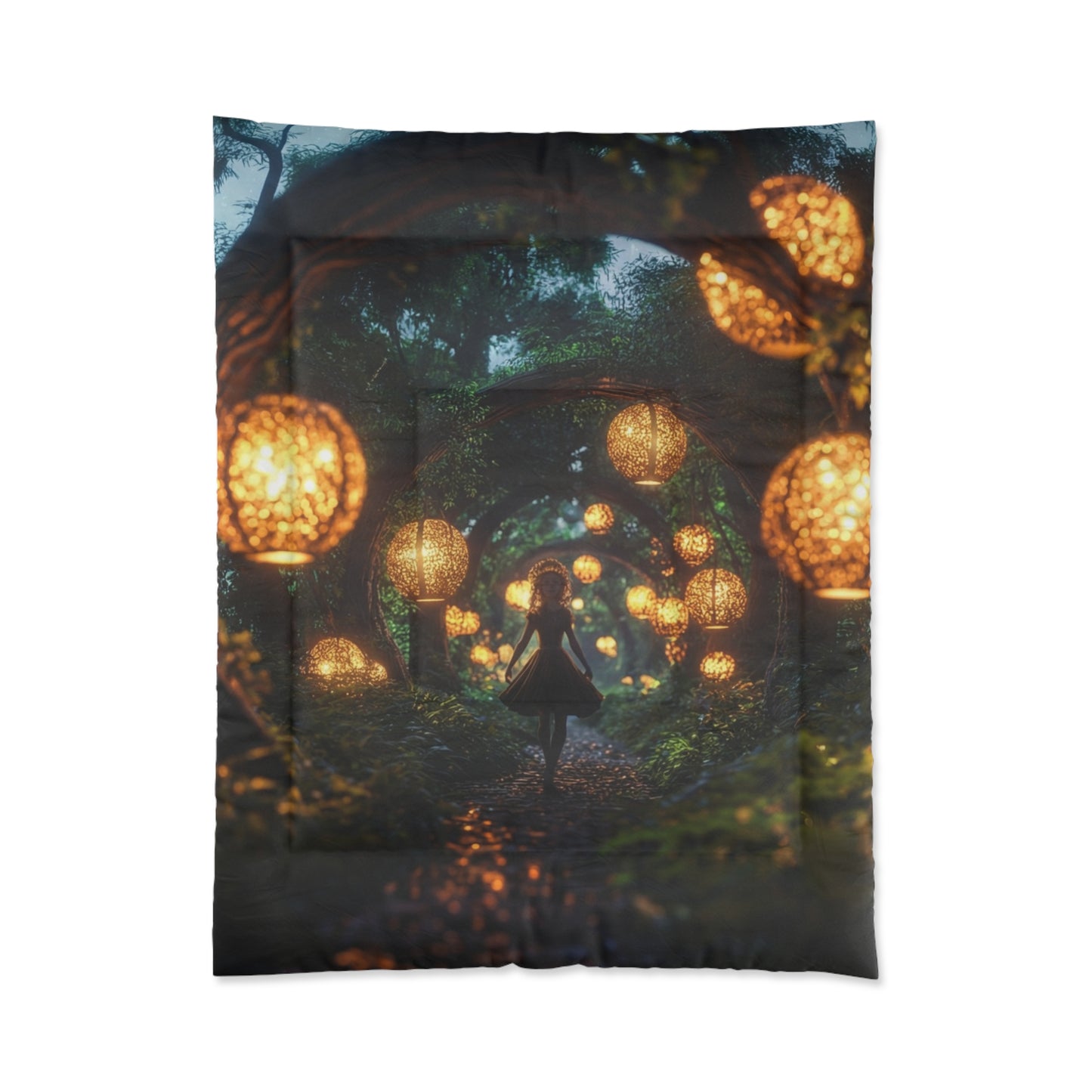 Luminous Forest Path Comforter – Warm Lanterns Guide Your Way
