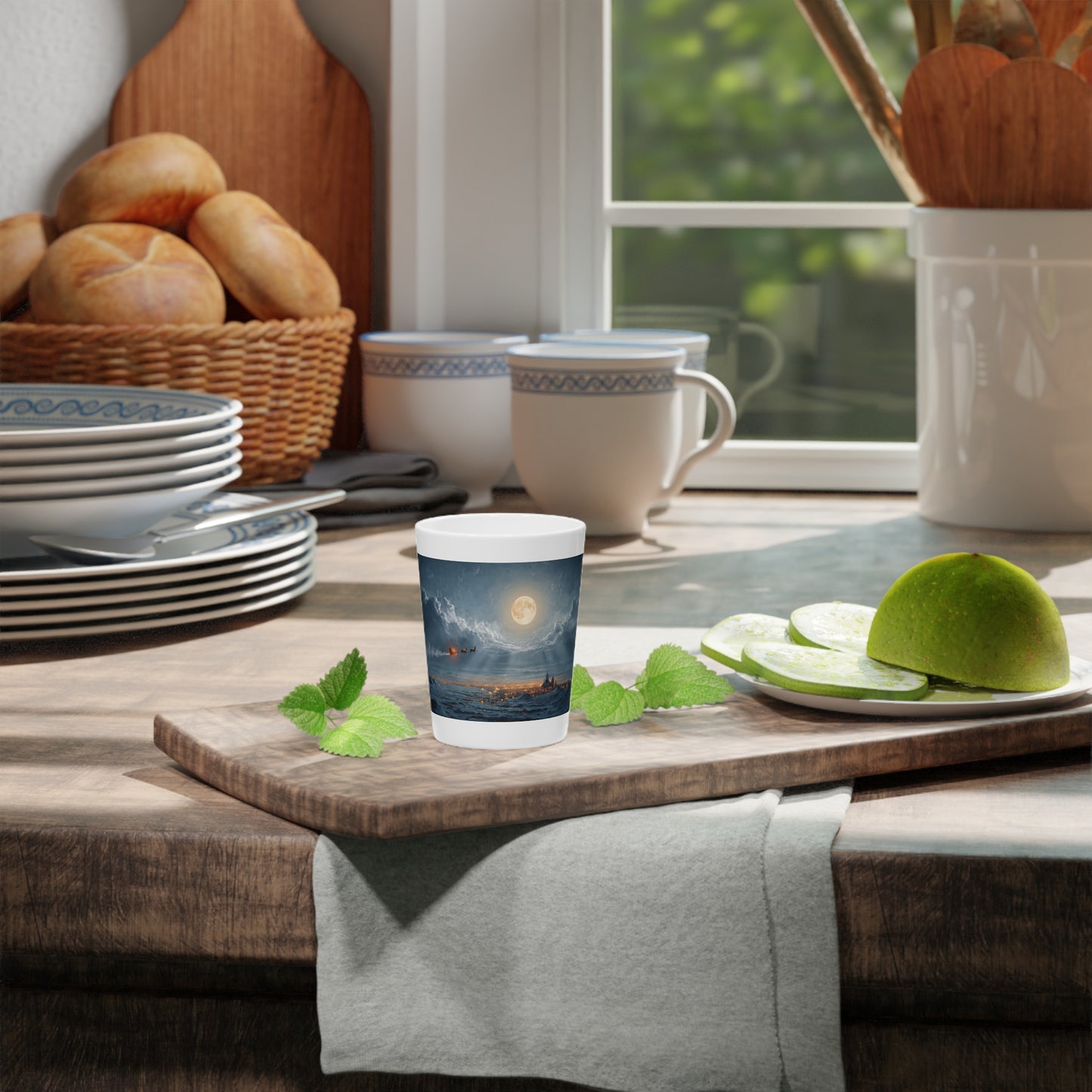 Lunar Sleigh Ride Shot Glass – Midnight Winter Journey Over Snow-Covered Peaks