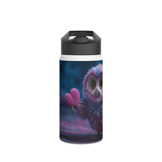 Purple Owl with Velvet Heart Stainless Steel Water Bottle, Standard Lid – Midnight Whimsy Companion