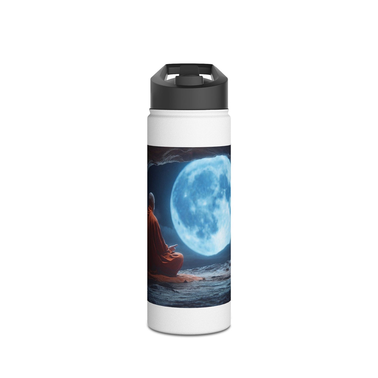 Moonlit Monk Meditation Bottle – Serene Cave Ritual Stainless Steel Water Bottle, Standard Lid