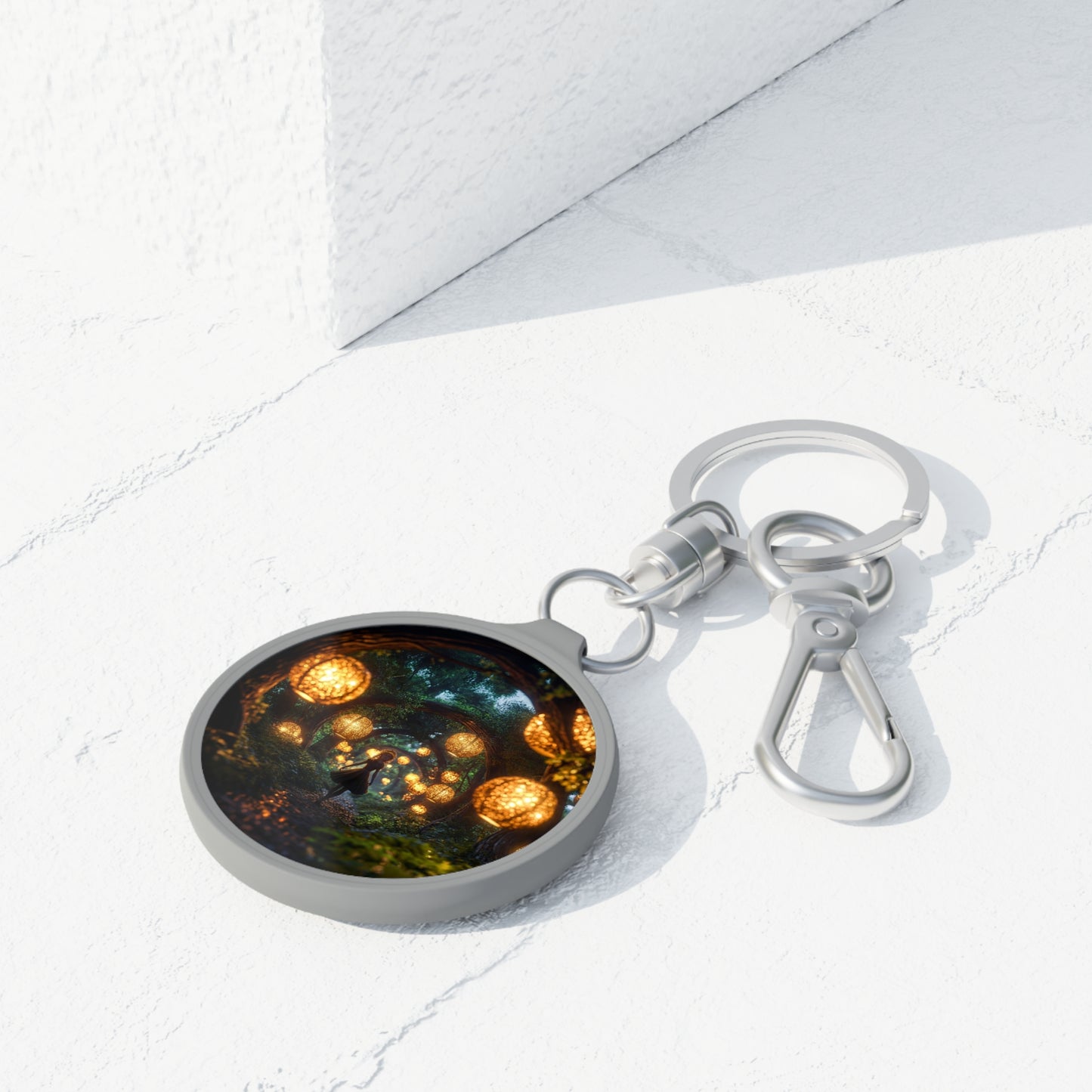 Luminous Forest Path Keyring Tag – Whispers of Golden Lanterns