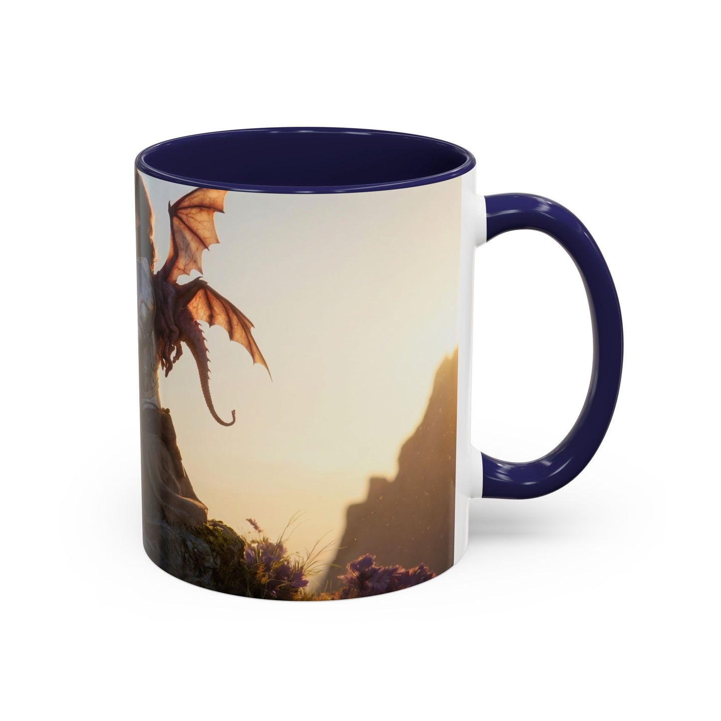 Dragon Rider at Dawn Accent Coffee Mug (11, 15oz) – Sunset Sentinel and Whispering Scale