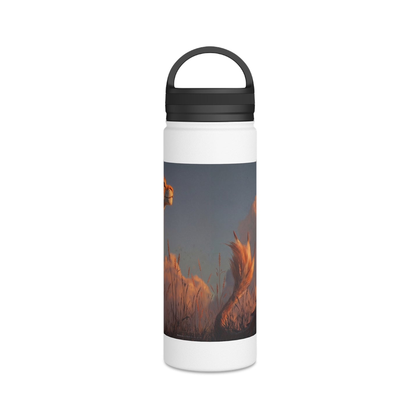 Sunset Guardian Dragon Stainless Steel Water Bottle, Handle Lid – Amber Sky Companion