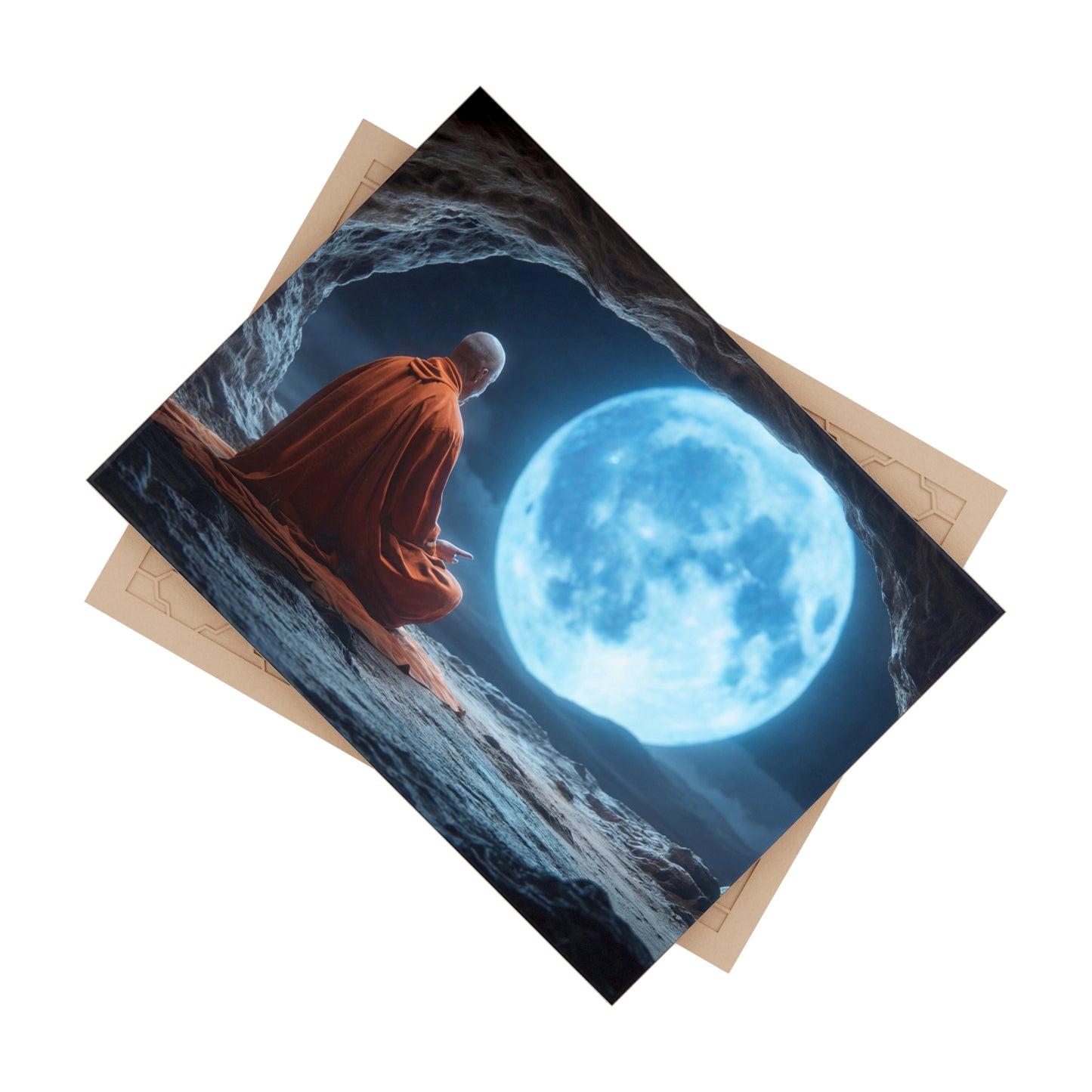 Monk Under Blue Moon Ceramic Photo Tile – Solitude in Stone