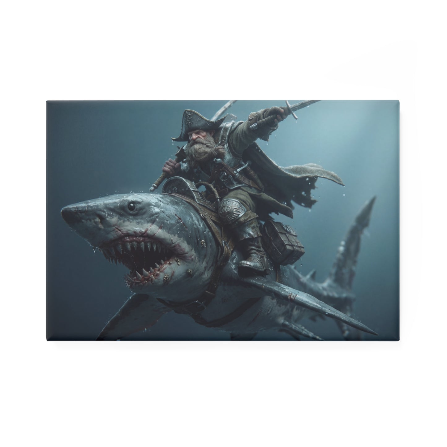 Pirate Captain on Shark Button Magnet, Rectangle (1 & 10 pcs) – Salt-Soaked Sovereign of the Deep