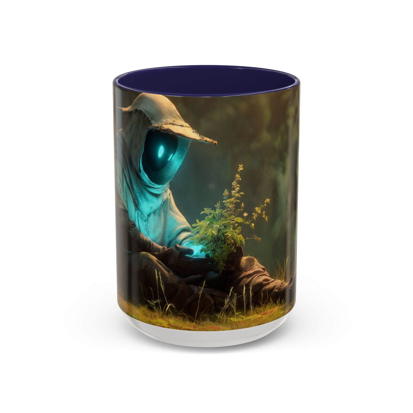 Forest Sentinel Accent Coffee Mug (11, 15oz) – Luminescent Guardian in Dappled Light