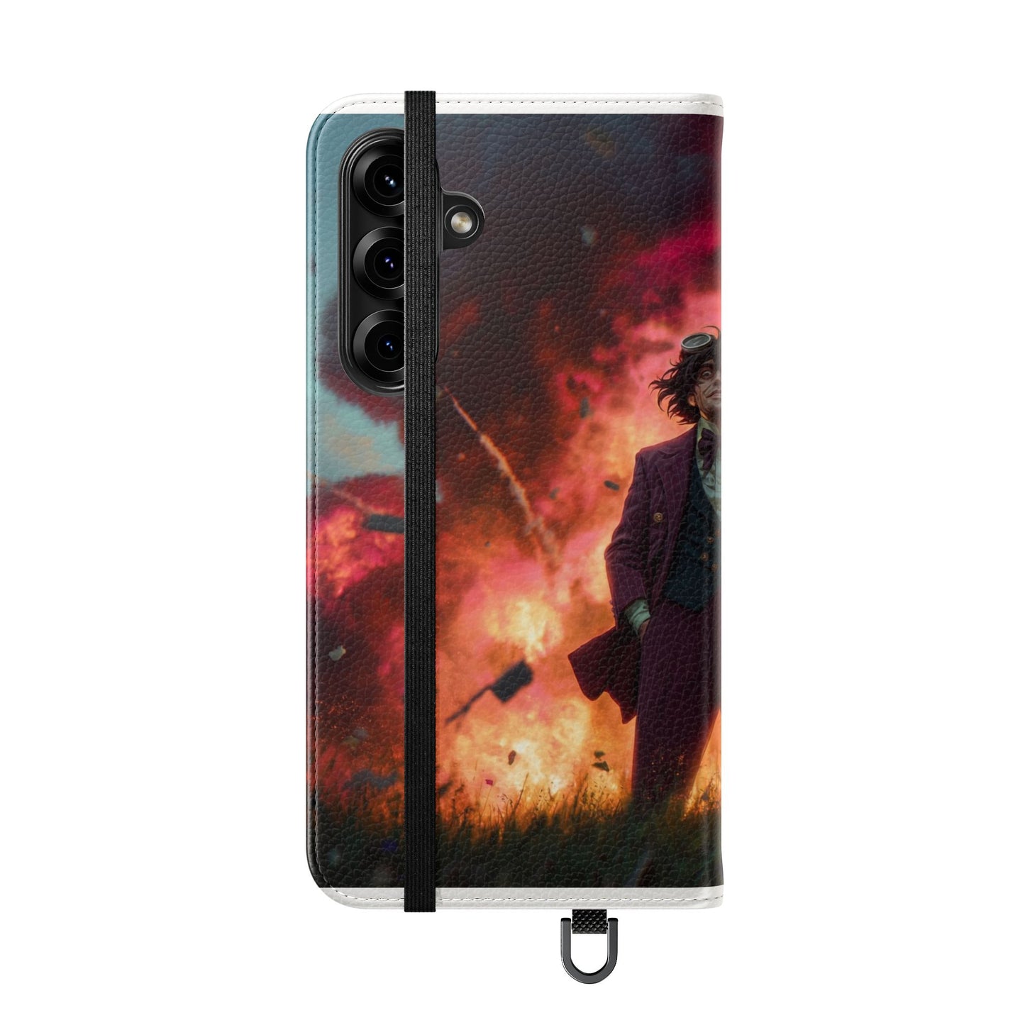 Goggles & Chaos Flip Cases – Purple Suit Amidst Fiery Explosion