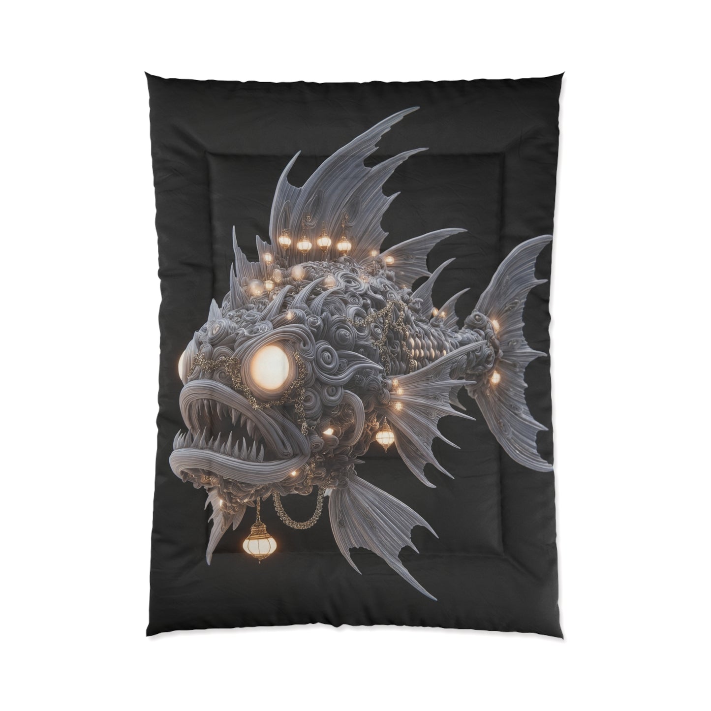 Luminous Deep-Sea Leviathan Comforter – Chandelier Fish in Abyssal Glow
