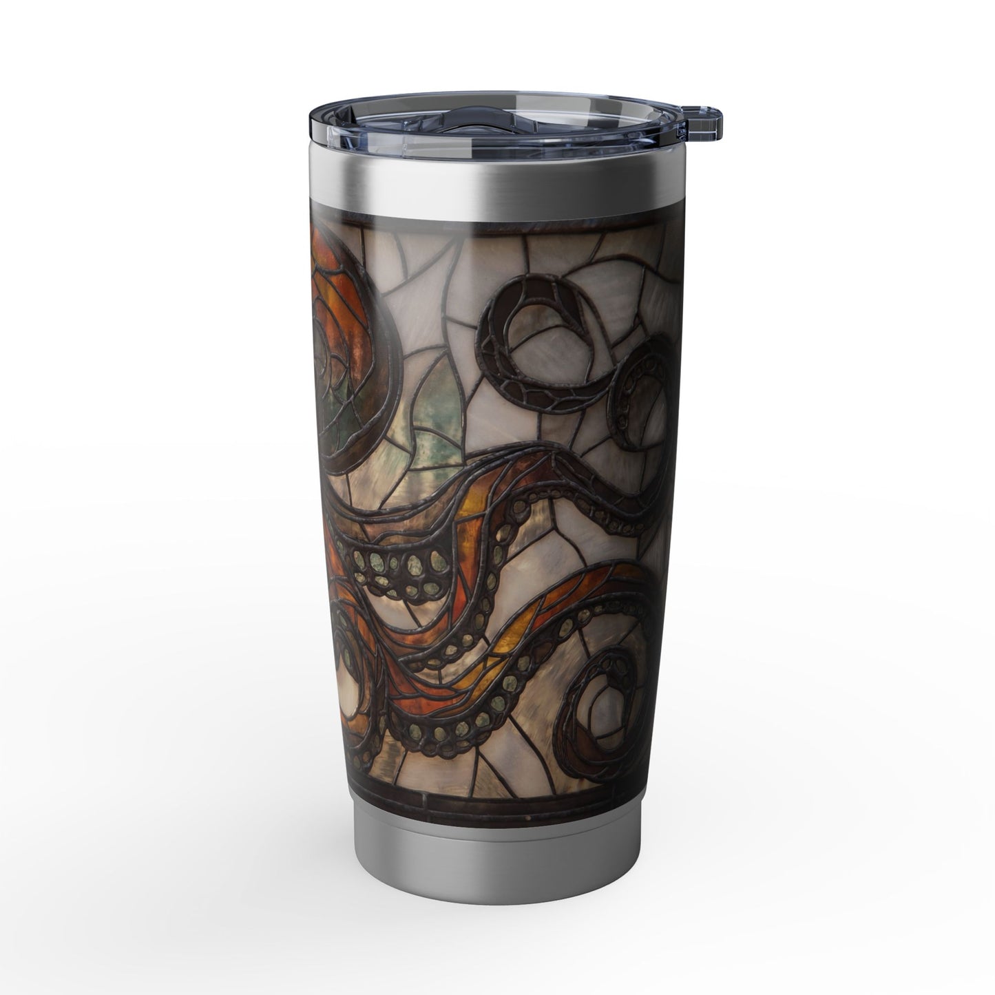 Stained Glass Octopus Vagabond 20oz Tumbler – Amber Depths and Iron Lace