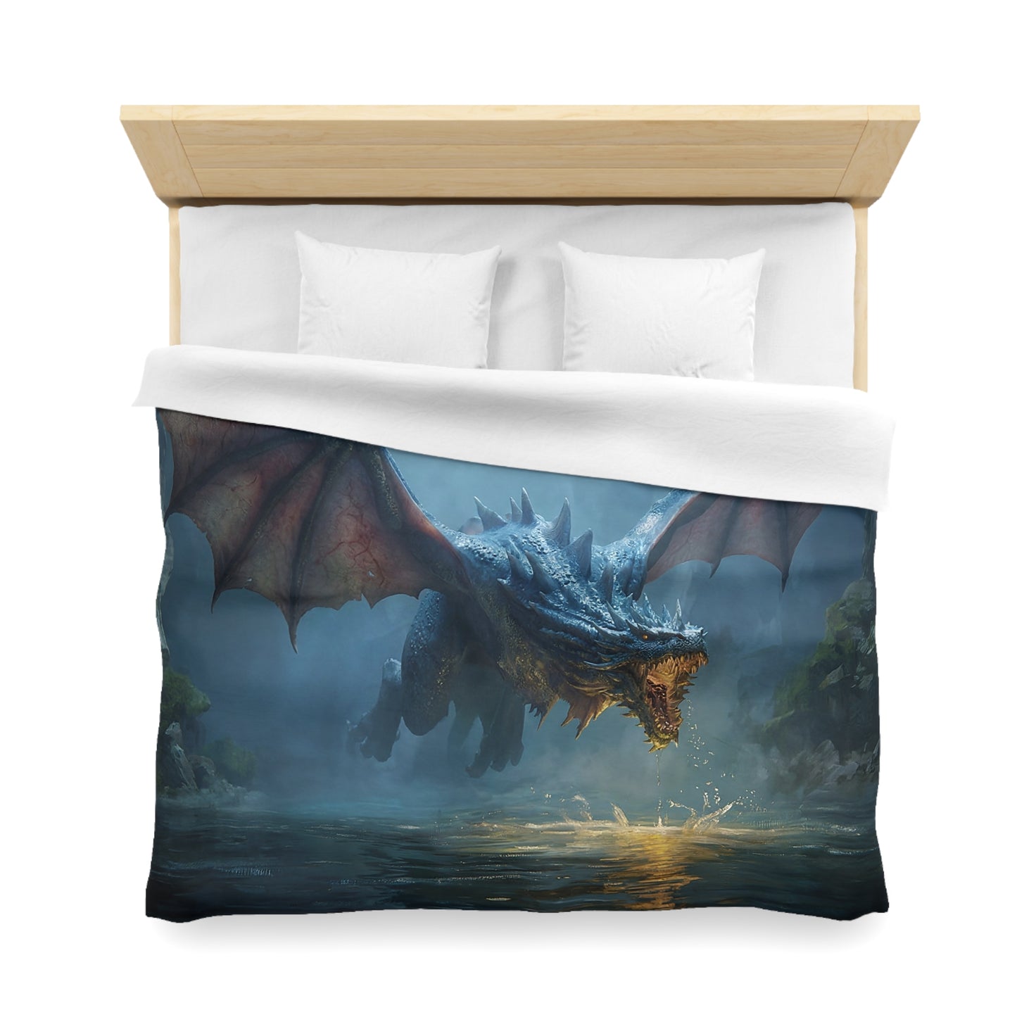 Azure Sentinel Microfiber Duvet Cover – Dragon’s Cave Reflections