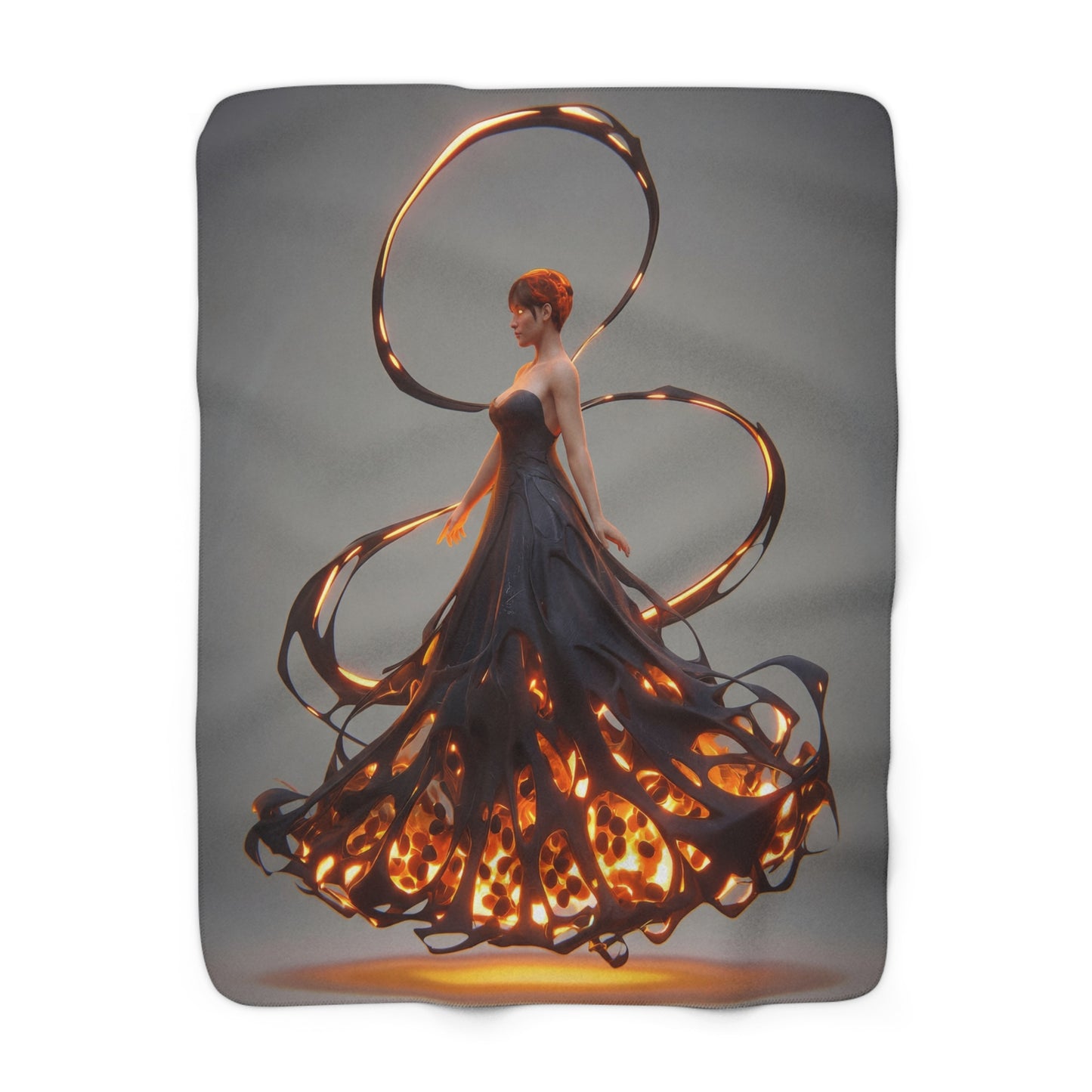 Ember Veil Sherpa Fleece Blanket – Luminous Fire-Thread Gown