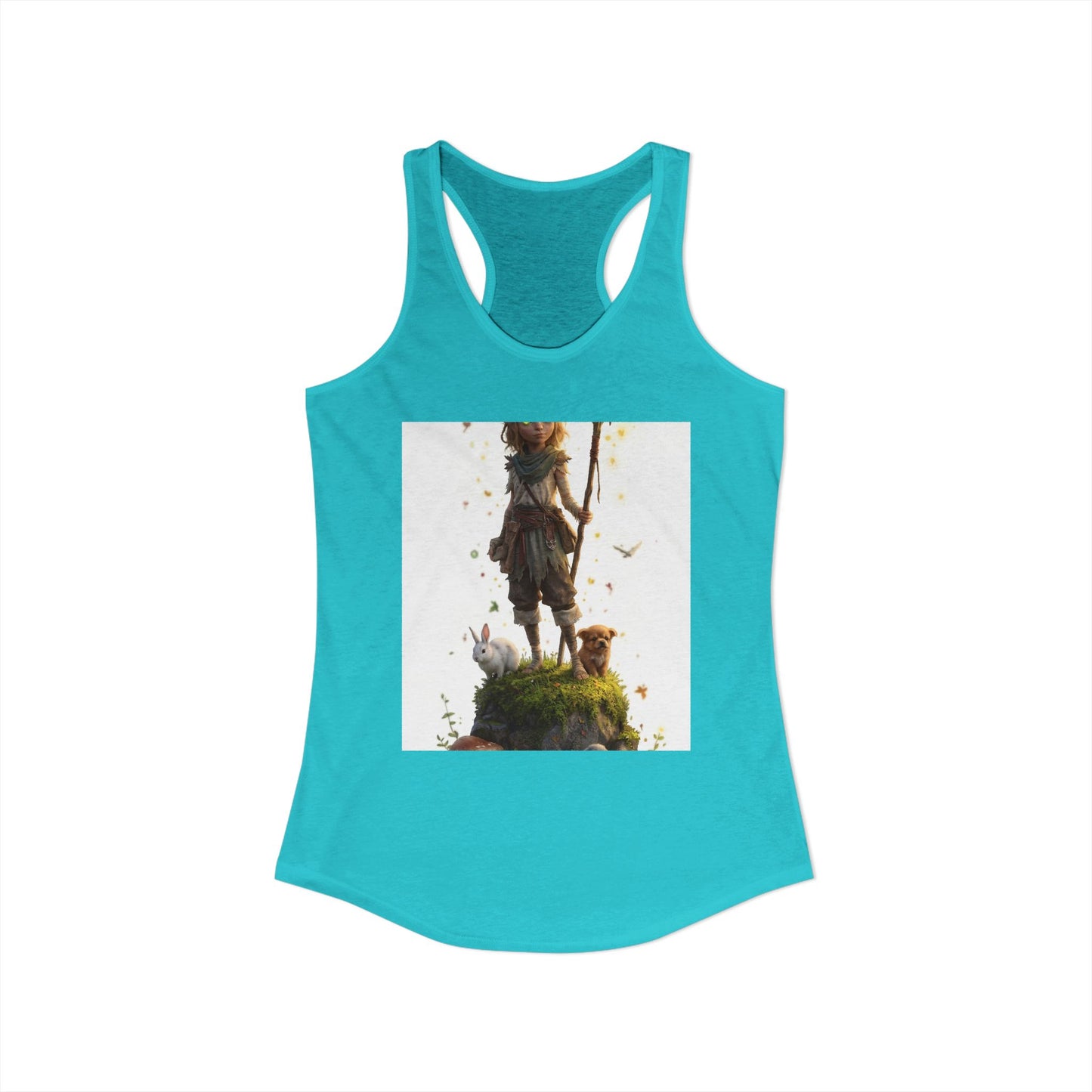 Antlered Guardian Women's Ideal Racerback Tank – Mossy Rock Forest Sentinel