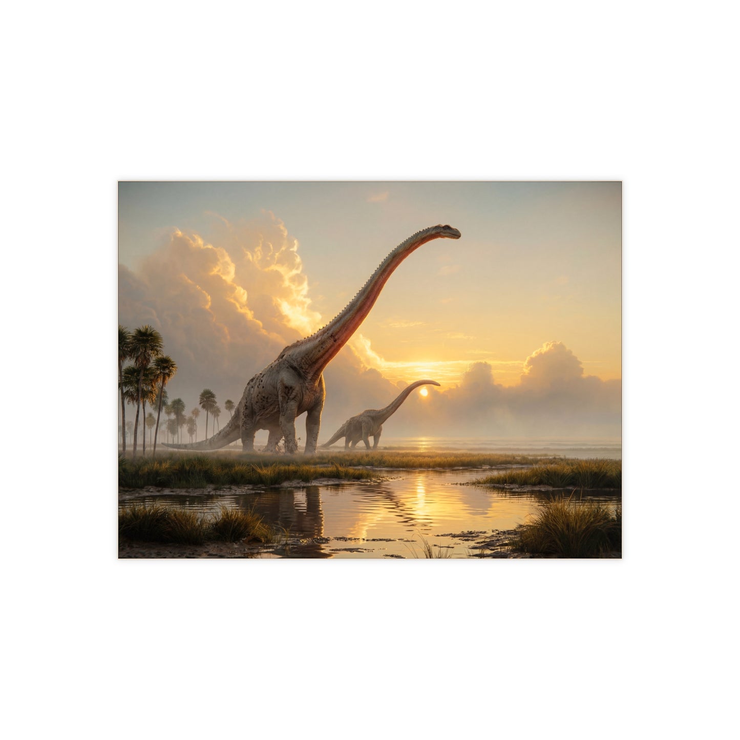 Sunset Serenade Ceramic Photo Tile – Longneck Giants in Golden Marsh