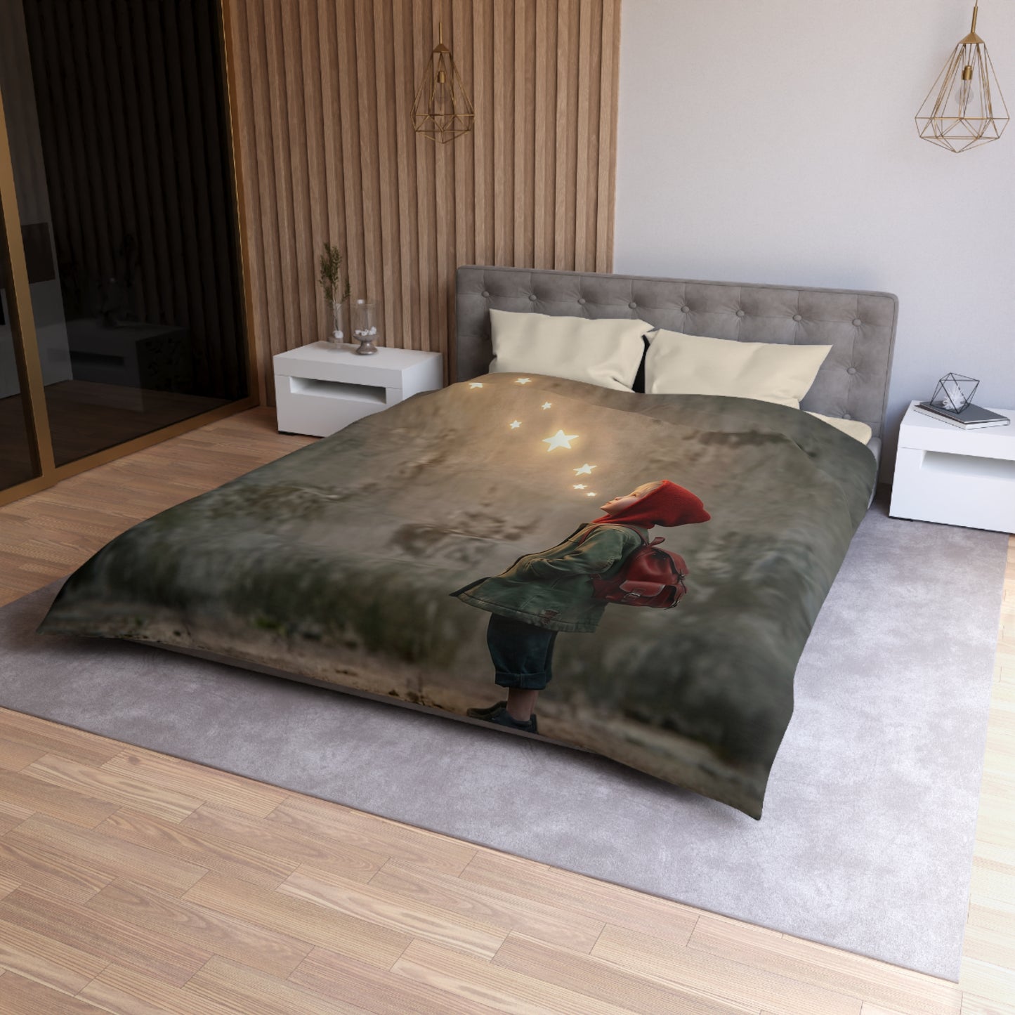 Star-Whisperer Microfiber Duvet Cover – Warm Glow of Childhood Wonder