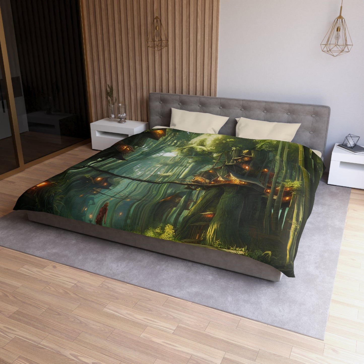 Bamboo Canopy Treehouse Duvet Cover – Sunlit Forest Sanctuary