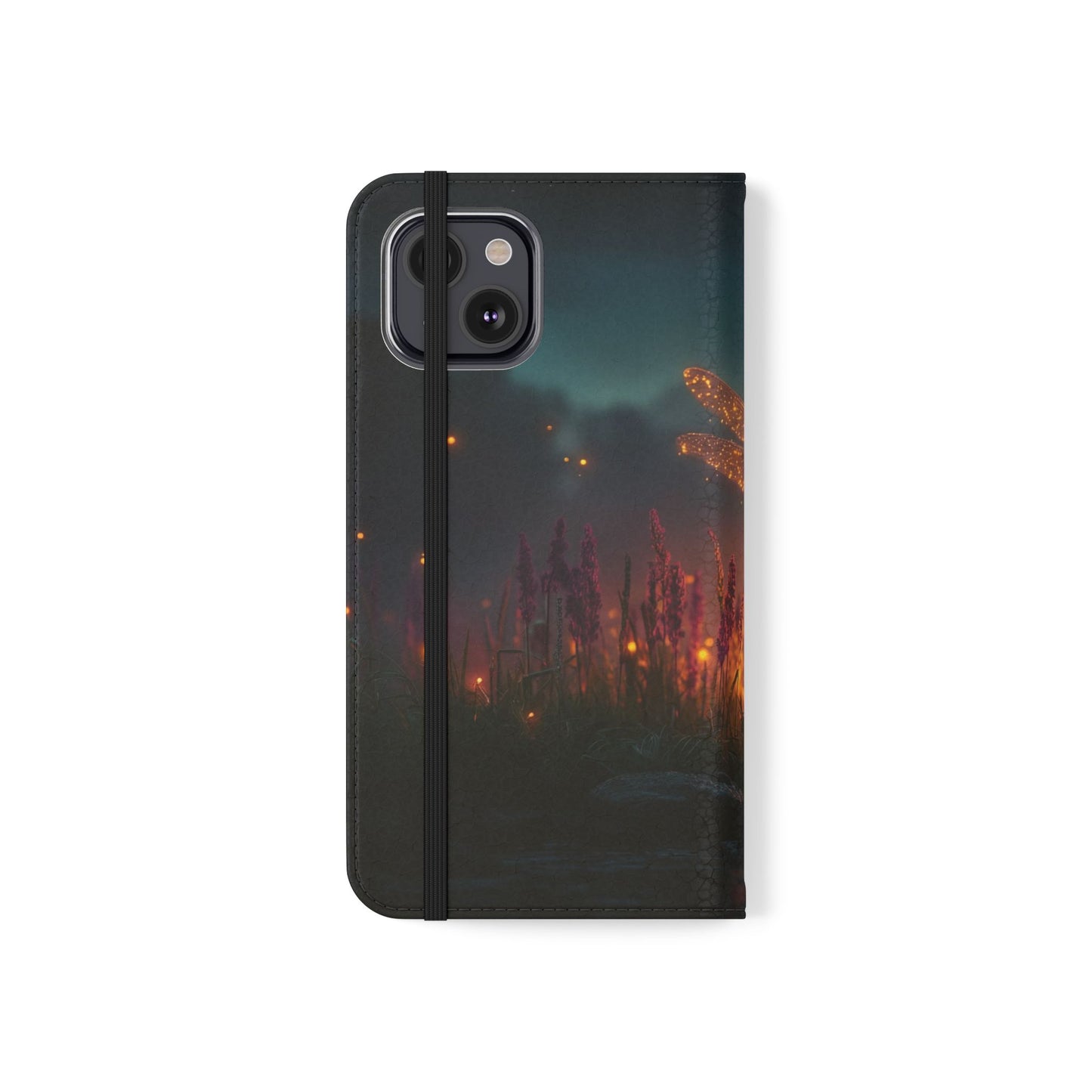 Bioluminescent Dragonfly Flip Cases – Glowing Amber Wings Over Twilight Marsh