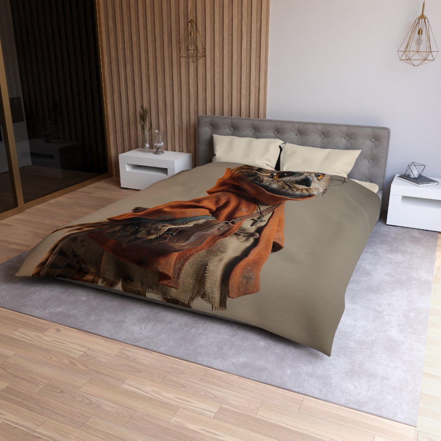 Owl Sage Microfiber Duvet Cover – Warm Ember Wisdom