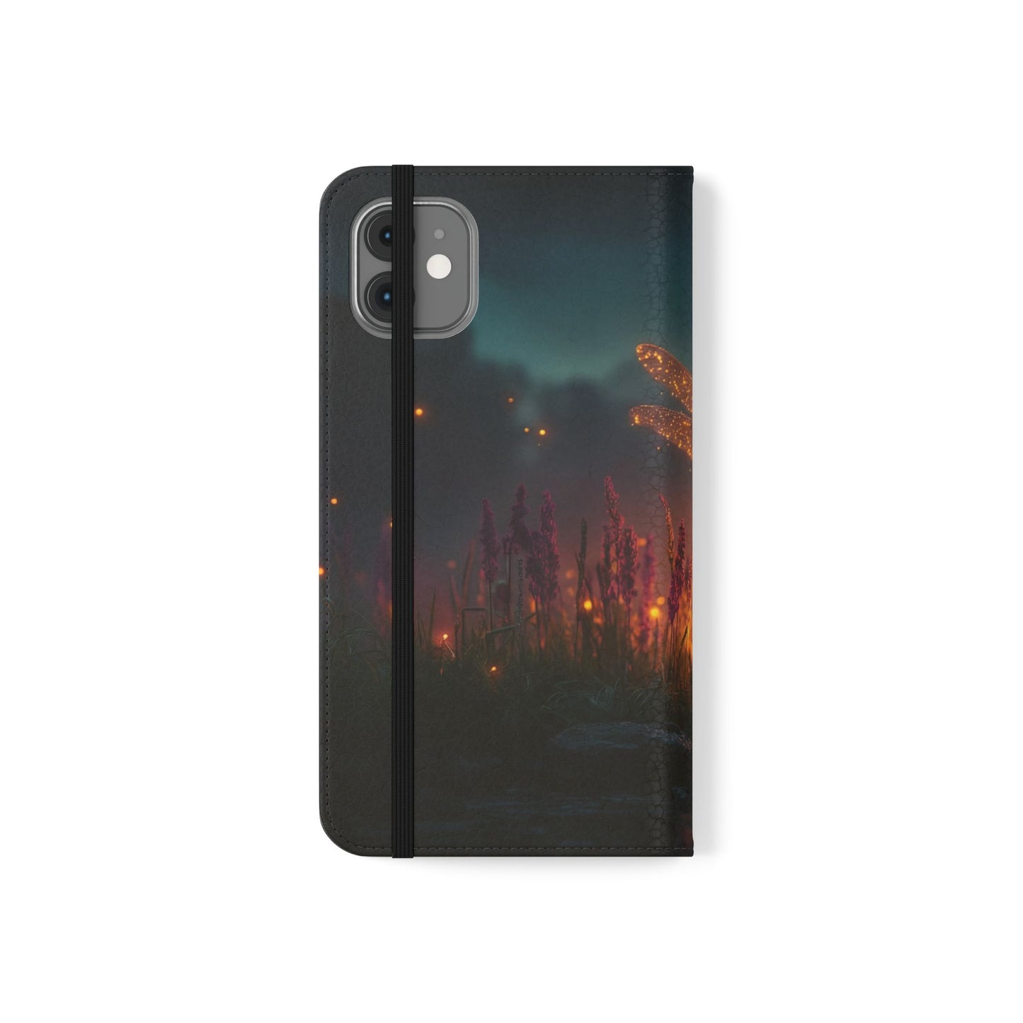 Bioluminescent Dragonfly Flip Cases – Glowing Amber Wings Over Twilight Marsh