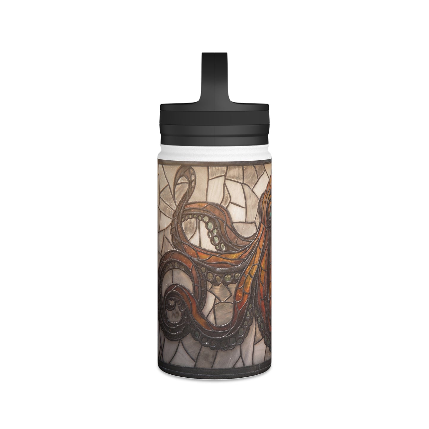 Stained Glass Octopus Water Bottle – Amber Depths & Iron Lace Design