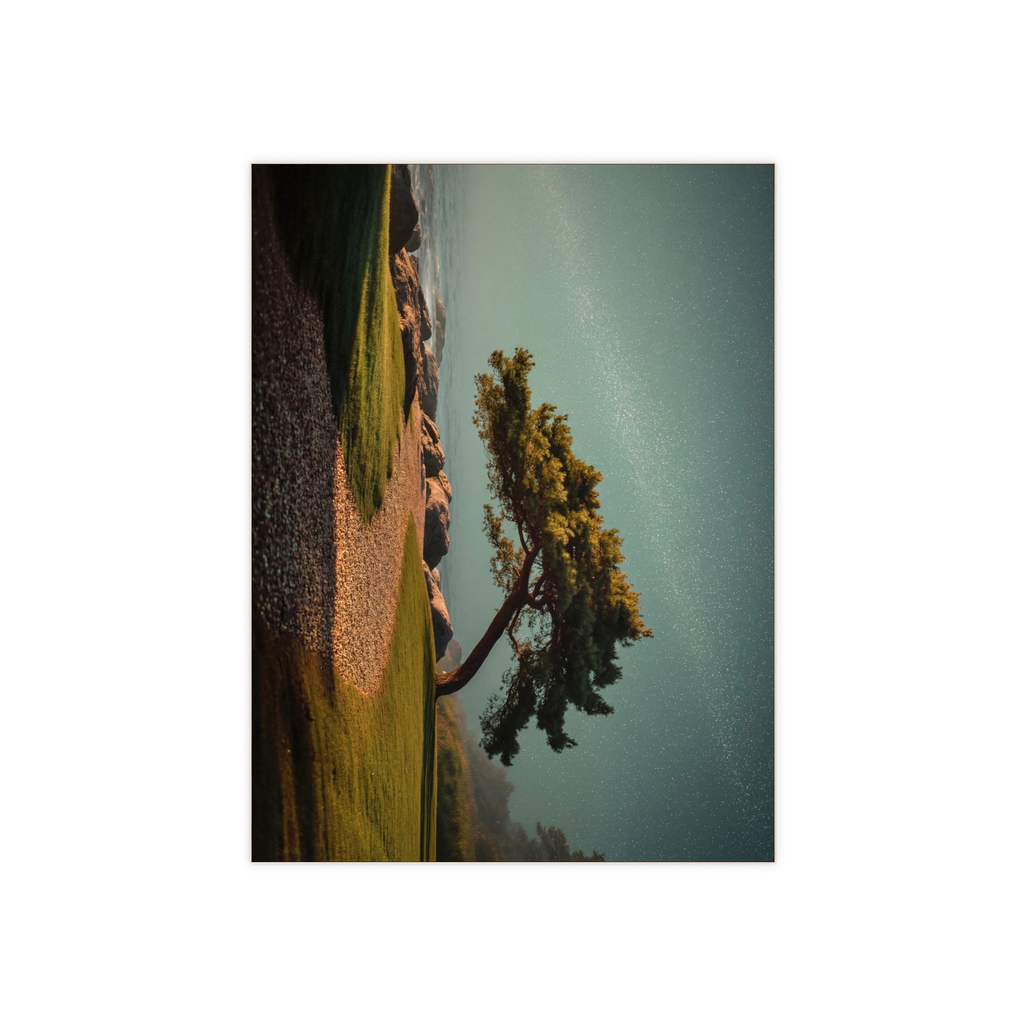 Starlit Sentinel Tree Ceramic Photo Tile – Twilight Shore Guardian