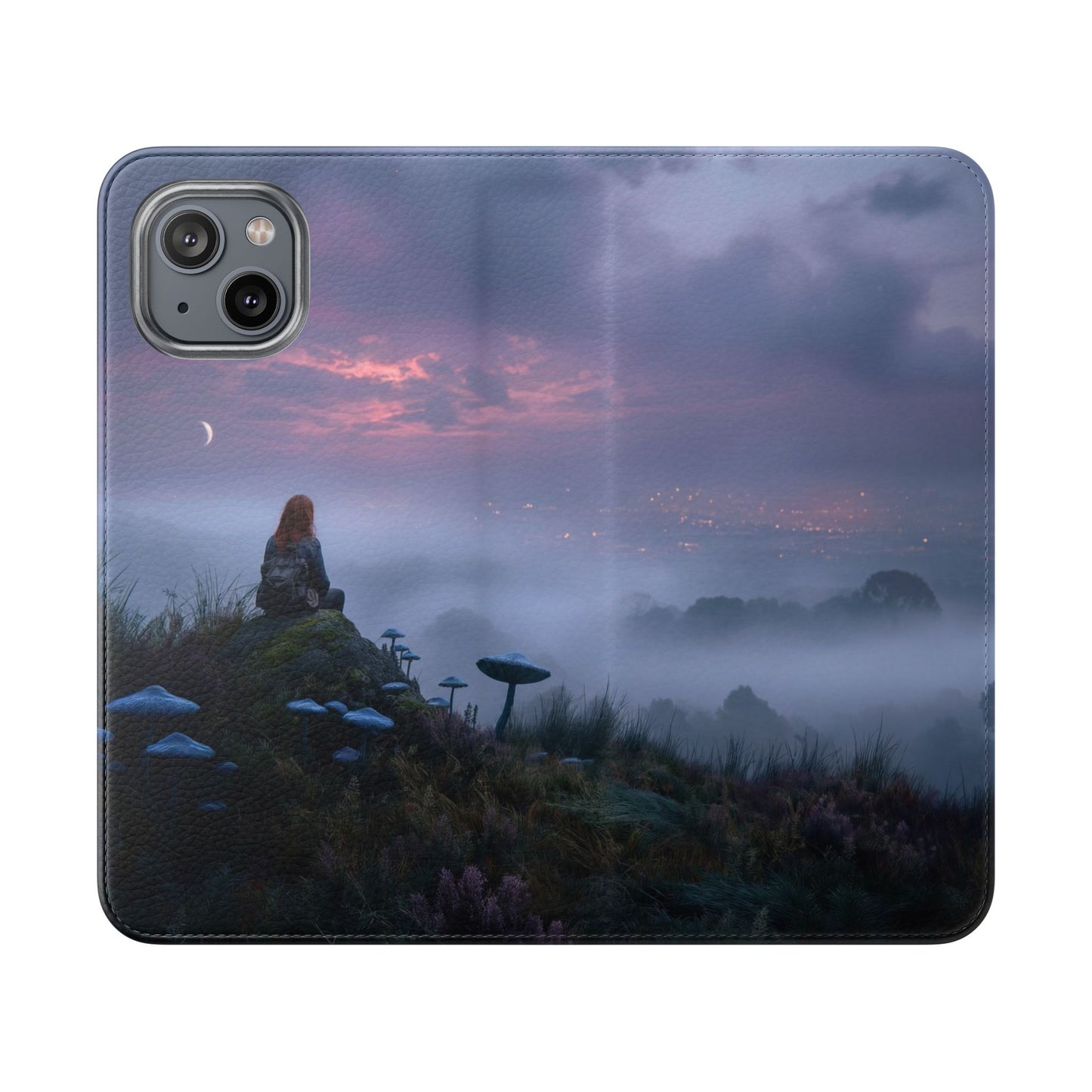 Misty Hilltop Flip Cases – Red-Haired Wanderer at Twilight