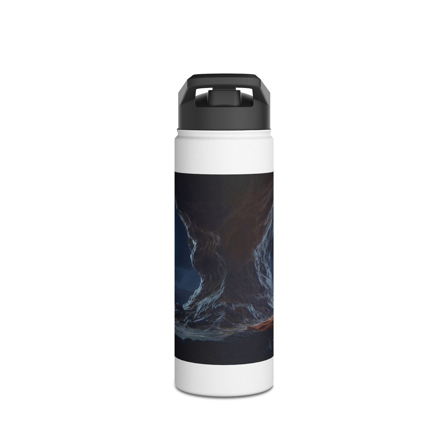 Moonlit Monk Meditation Bottle – Serene Cave Ritual Stainless Steel Water Bottle, Standard Lid
