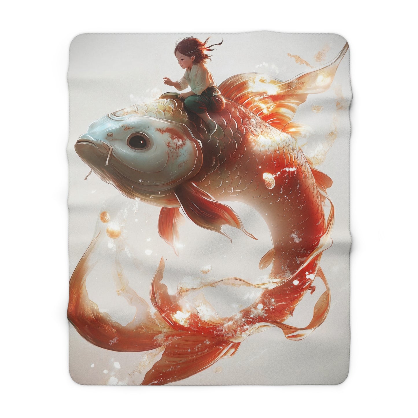 Child Riding Koi Sherpa Fleece Blanket – Gentle Guardian Journey