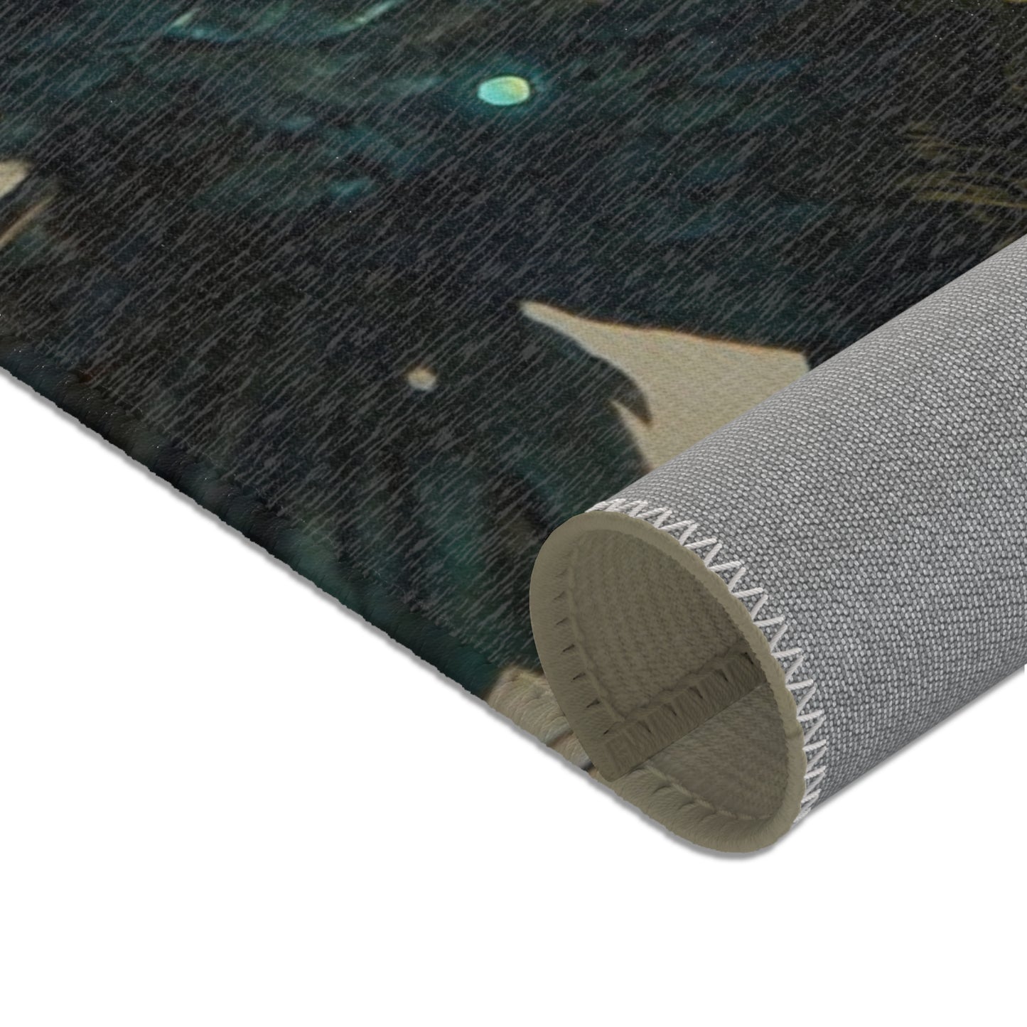 Giant Bioluminescent Fish Home Rug – Whimsical Underwater Village Dreamscape