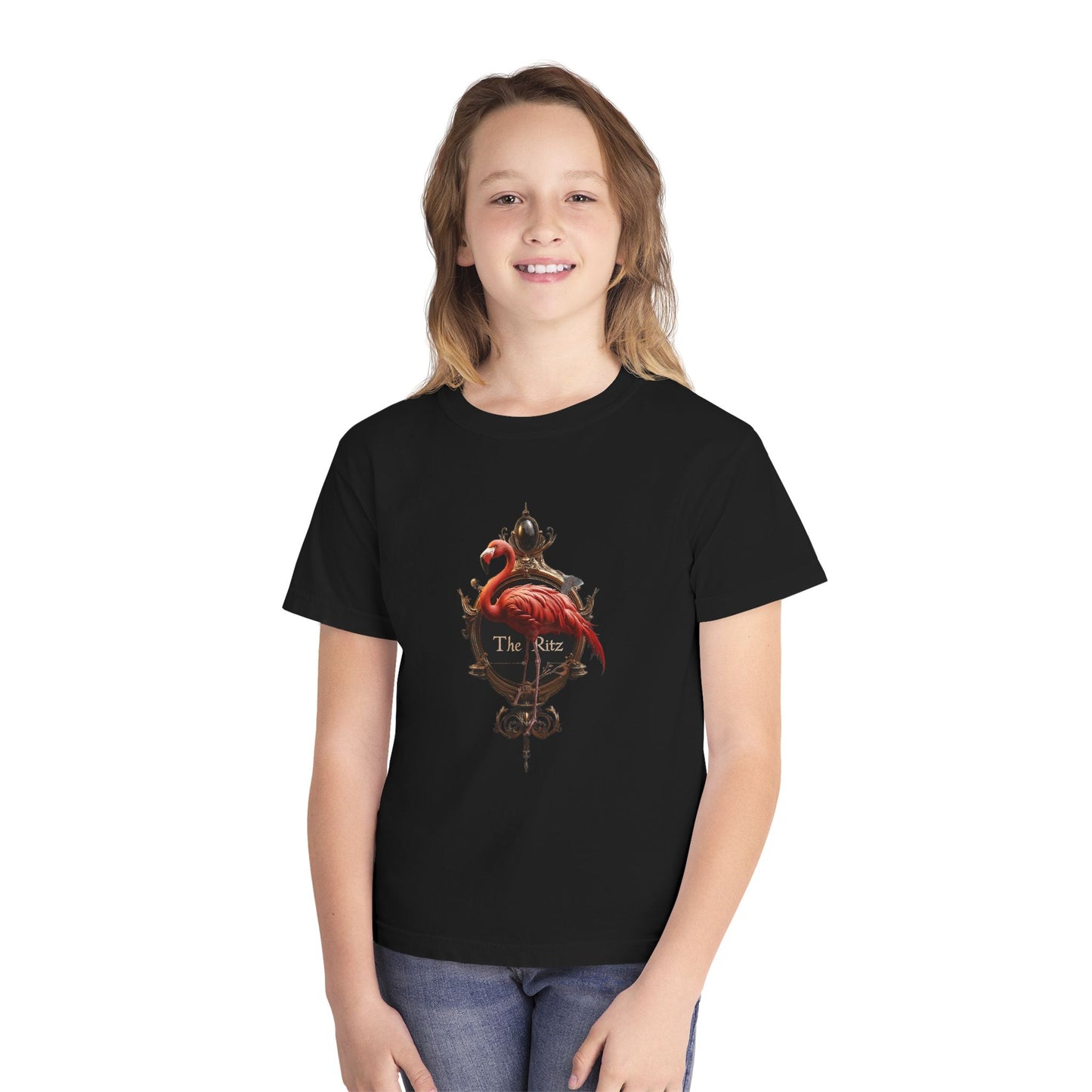 Crimson Flamingo Baroque Frame Youth Midweight Tee – The Ritz Velvet Signage
