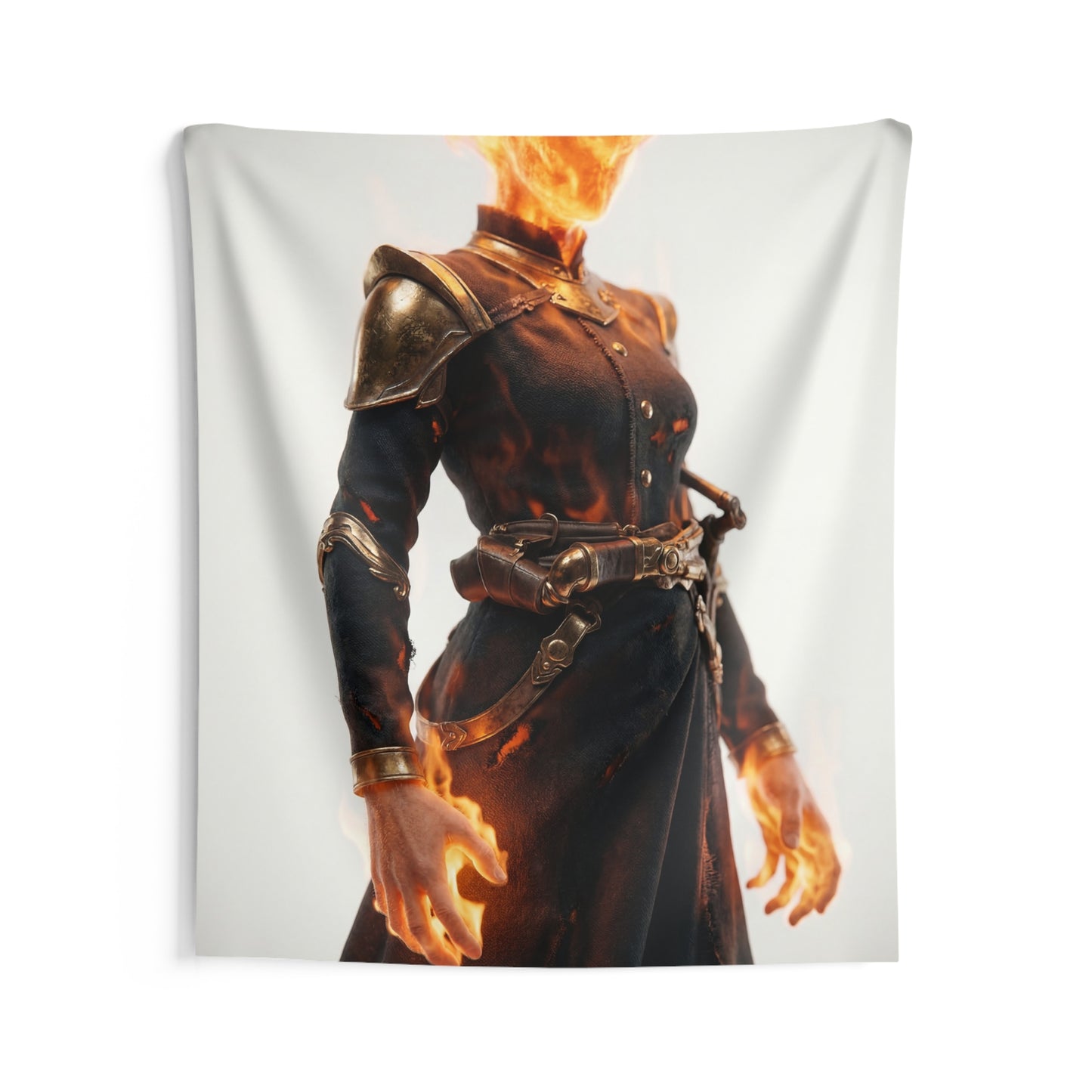 Flame-Wreathed Sentinel Indoor Wall Tapestries – Ash-Scarred Armor and Ember-Handed Grace
