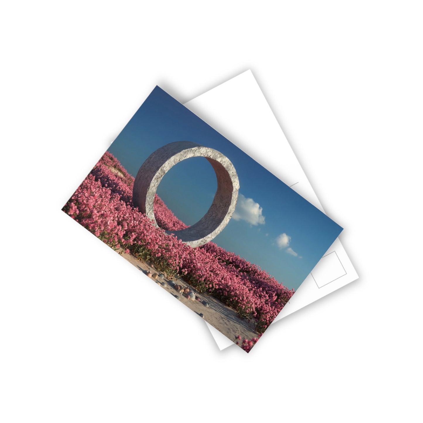 Concrete Portal Postcards (10pcs) – Stone Ring Amid Pink Blooms