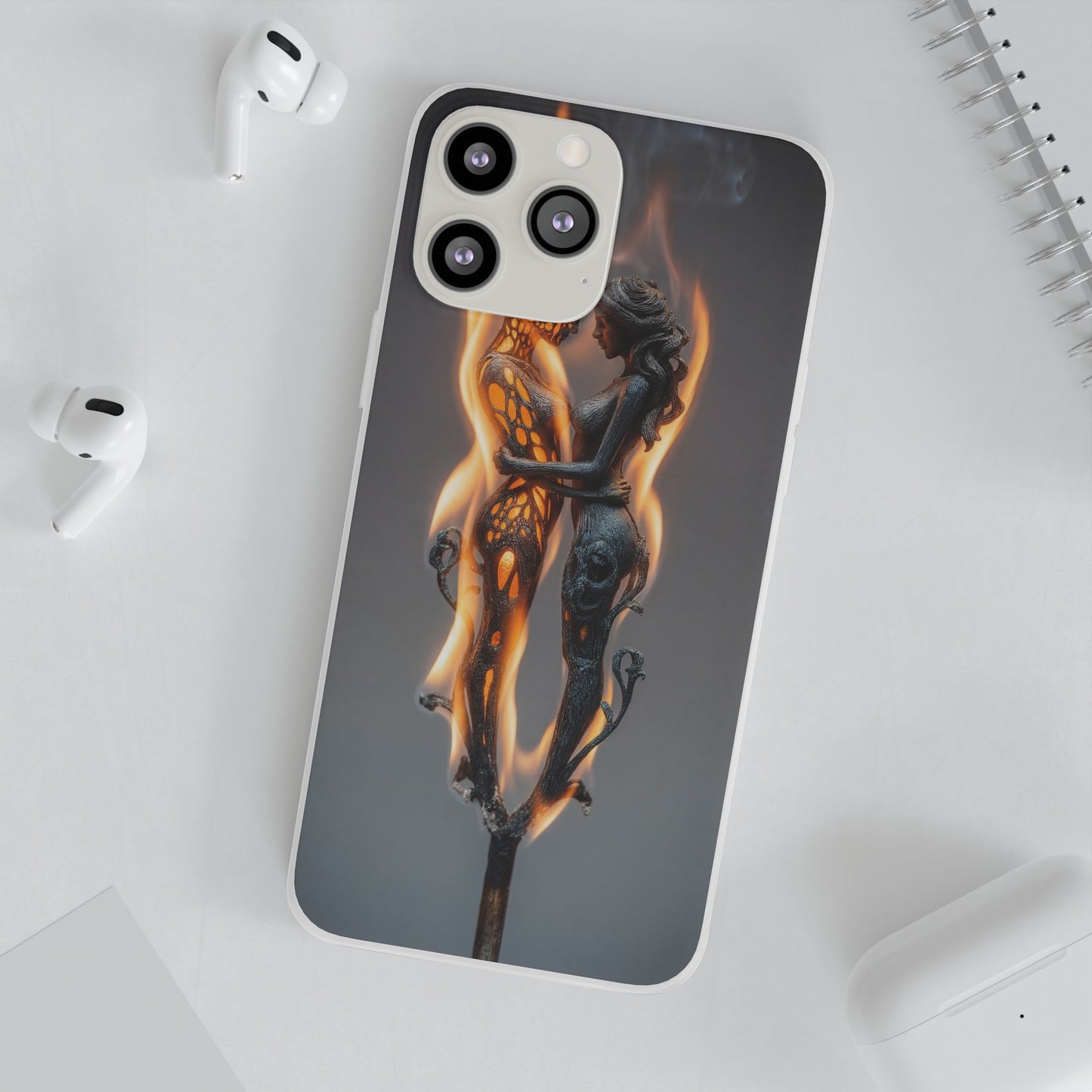Flame-Embraced Lovers Flexi Cases – Intimate Glow Within the Fire