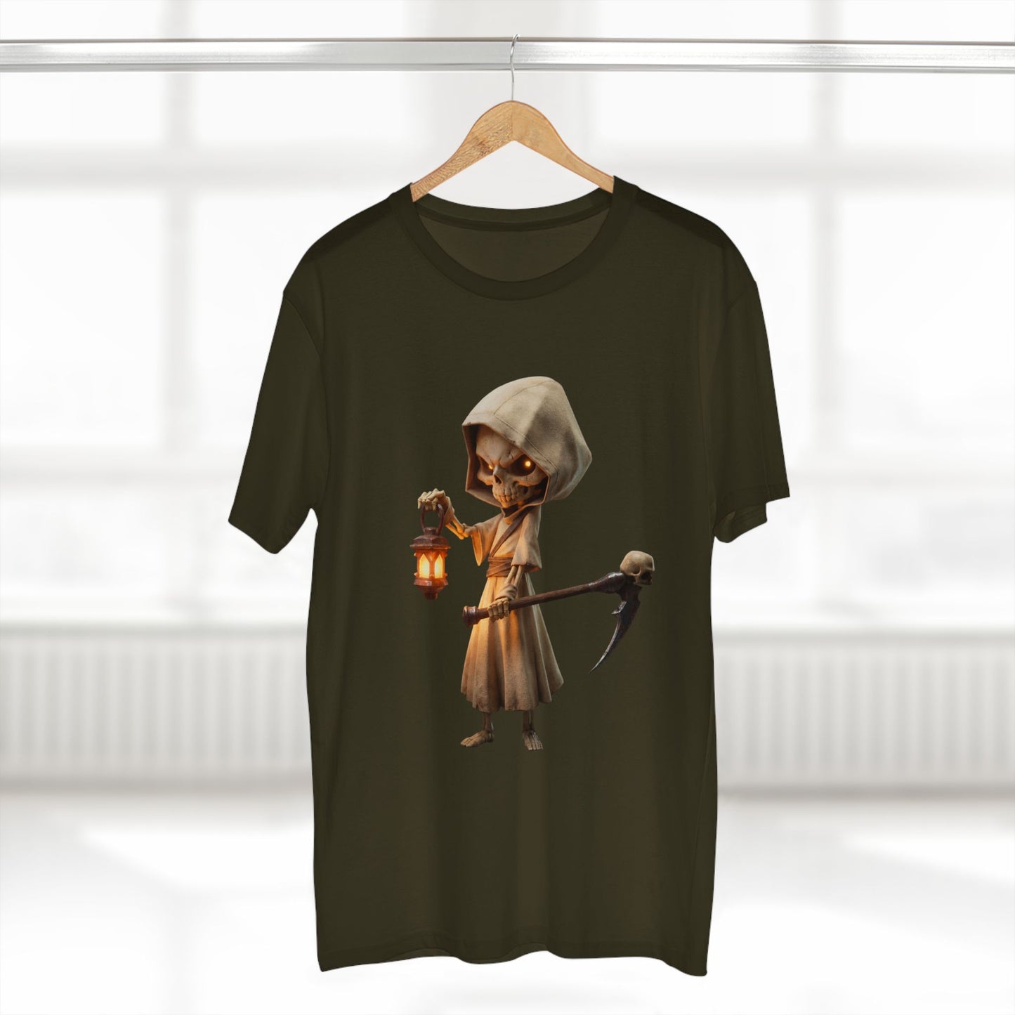 Lantern Skeleton Sentinel Adult Staple Tee – Candlelit Guardian Journey
