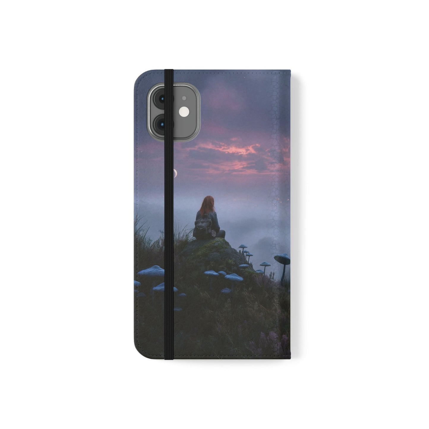 Misty Hilltop Flip Cases – Red-Haired Wanderer at Twilight