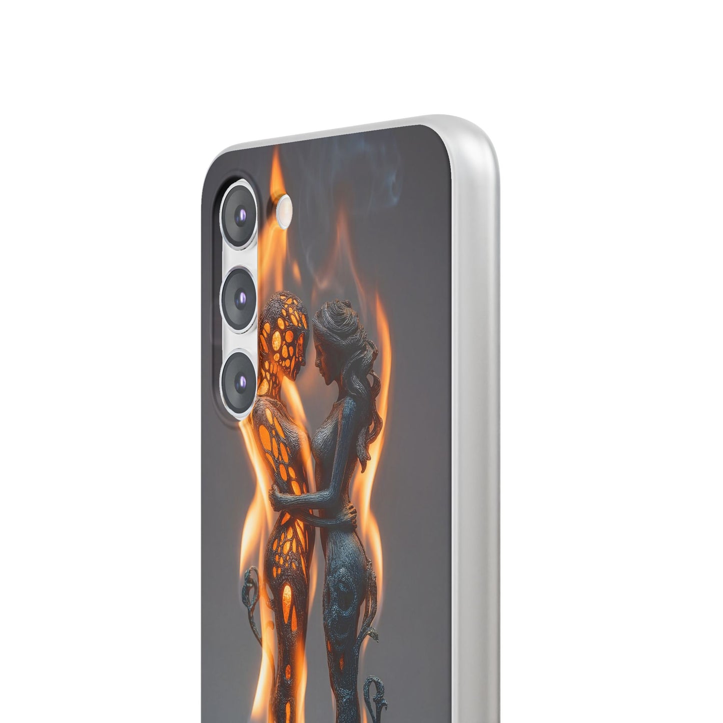 Flame-Embraced Lovers Flexi Cases – Intimate Glow Within the Fire