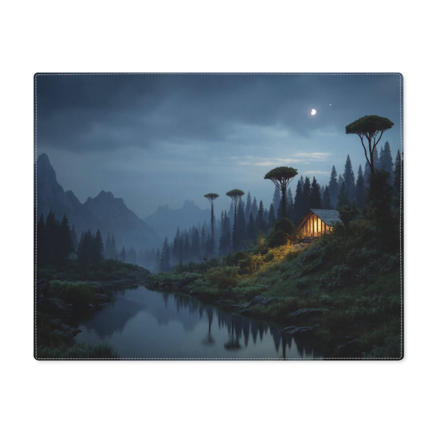Moonlit Cabin Placemat – Whispering River Sanctuary