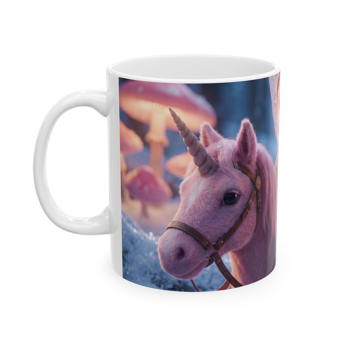 Pink Unicorn Rider Ceramic Mug – Frostlit Forest Fantasy
