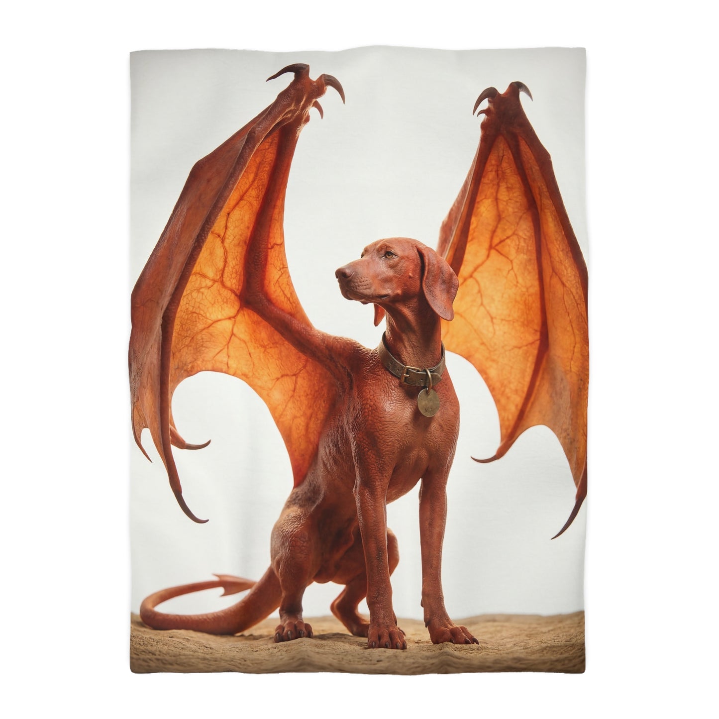 Winged Canine Guardian Microfiber Duvet Cover – Amber Flight Dreamscape