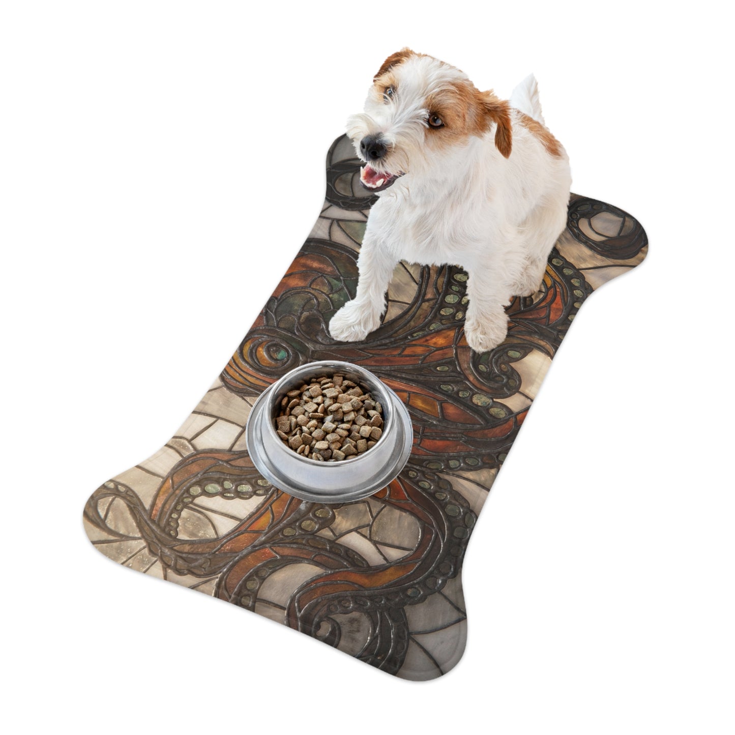 Stained Glass Octopus Pet Feeding Mats – Amber Tentacle Tapestry