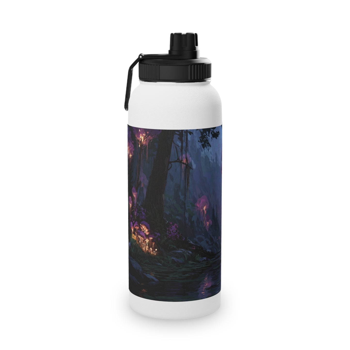 Luminous Glade Stainless Steel Water Bottle, Sports Lid – Twilight Bloom Sanctuary